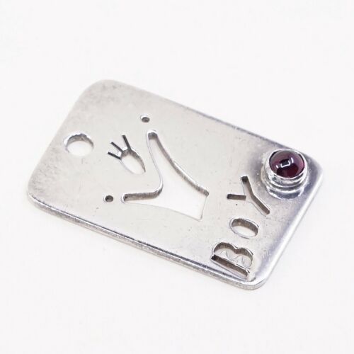 Veg Anni sterling silver handmade pendant, 925 charm W/ Boy Cut Out N Ruby