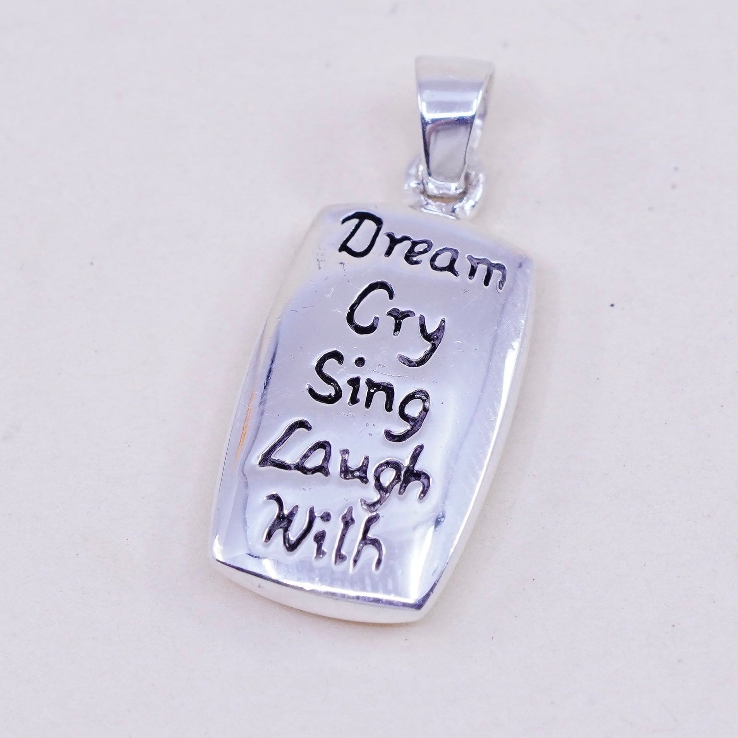 Sterling silver pendant, 925 tag “a friend is someone to dream cry sing laugh