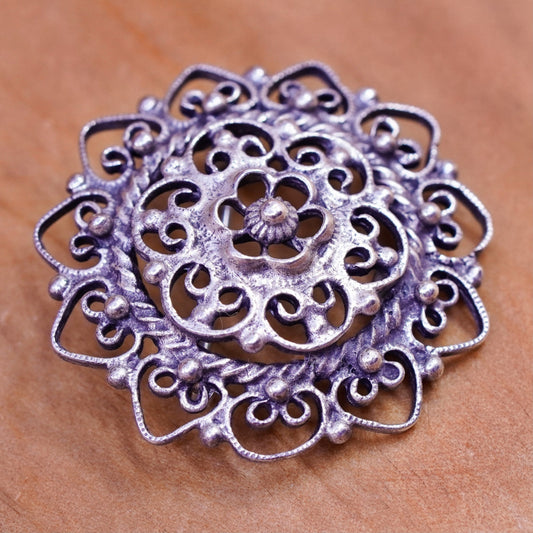 Vintage danecraft handmade sterling 925 silver filigree brooch