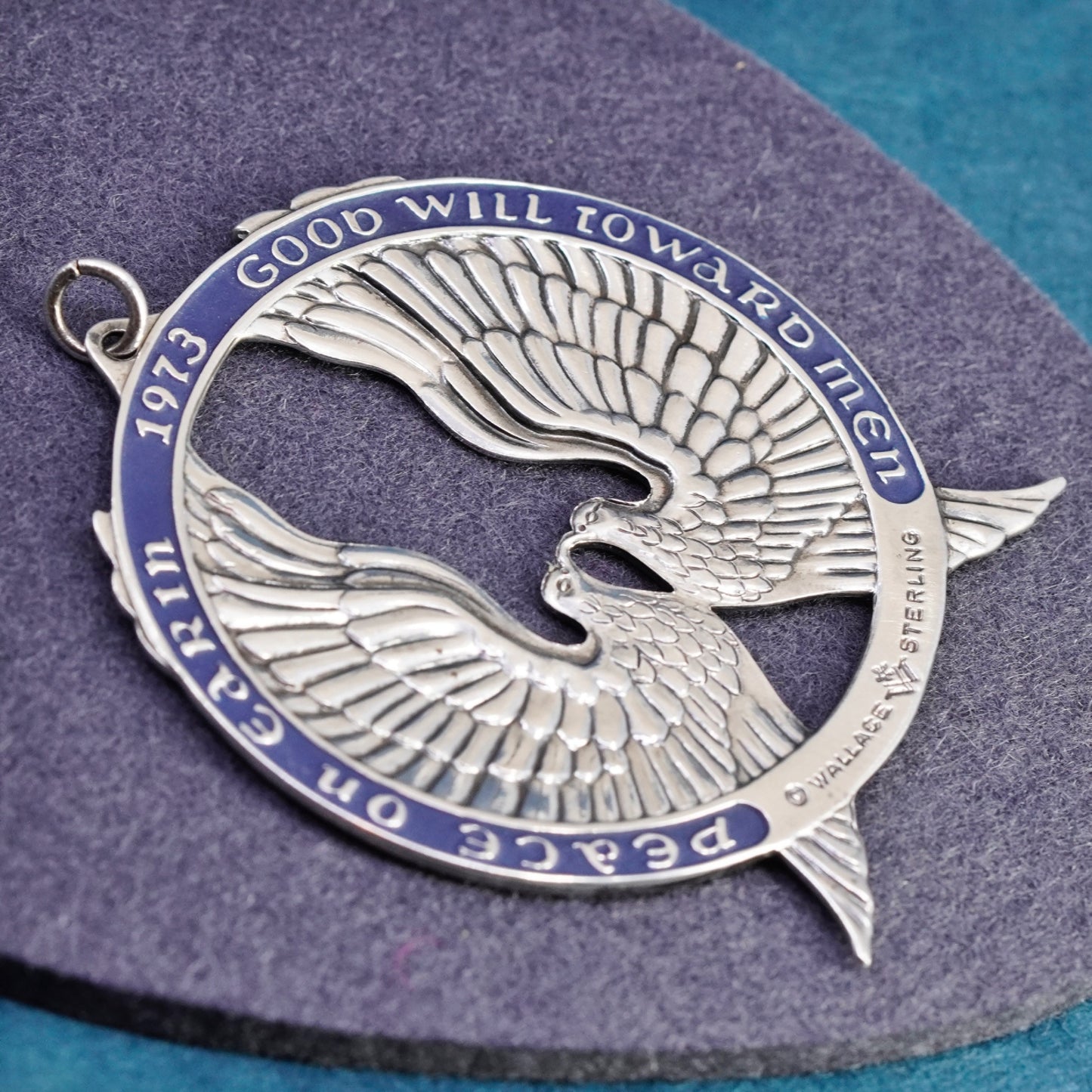 WALLACE 925 Sterling Silver Vintage Peace On Earth 1973 Birds Pendant ornament