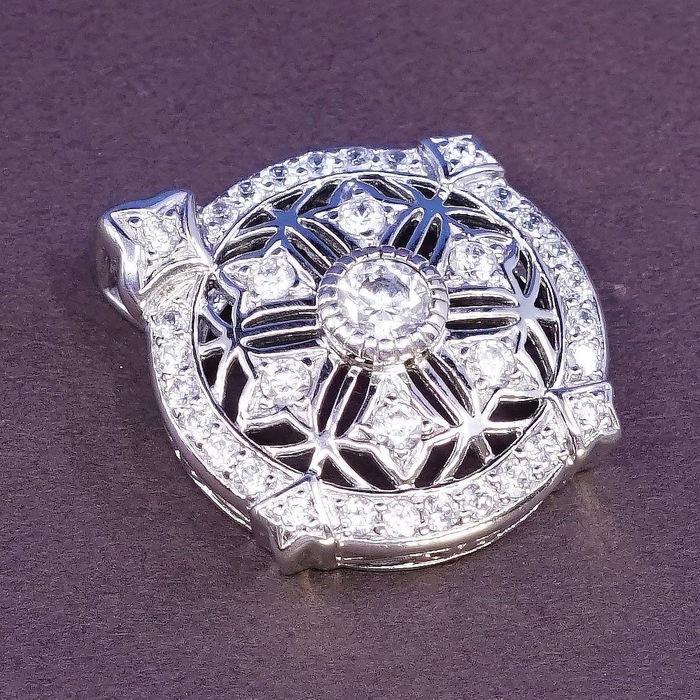 VTG modern Sterling silver handmade charm, 925 Circle Pendant with CZ