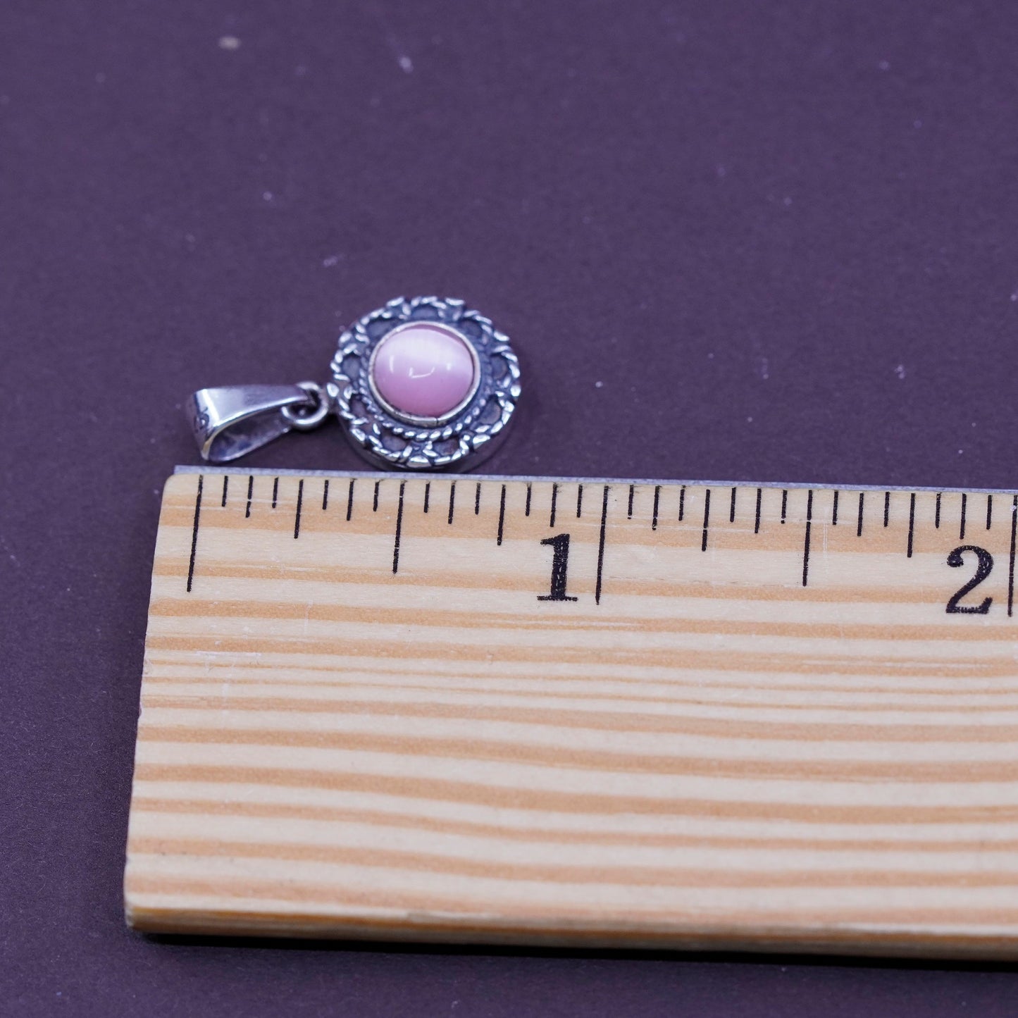 Vintage Sterling silver handmade pendant, Mexico 925 w/ pink cat’s eye pendant