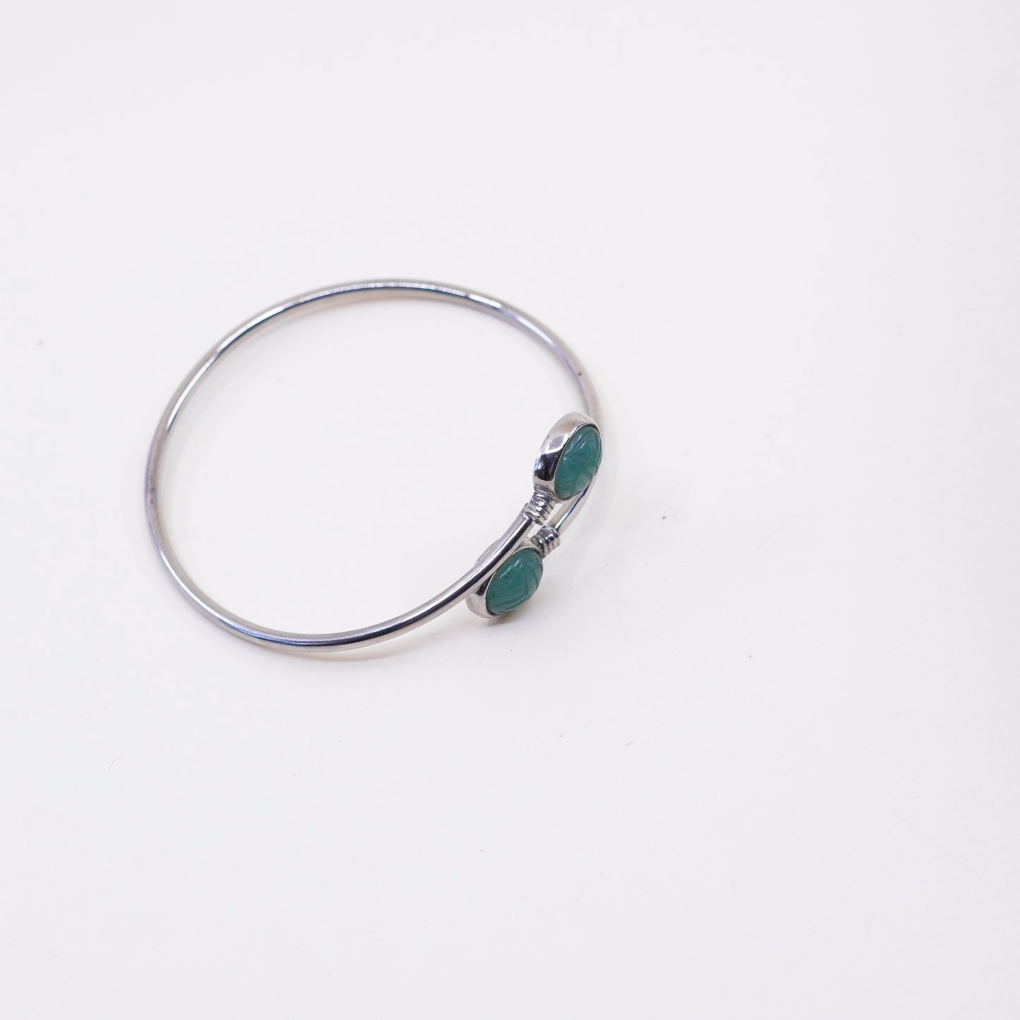 7”, sterling silver contemporary handmade bracelet, 925 wrap cuff carved jade