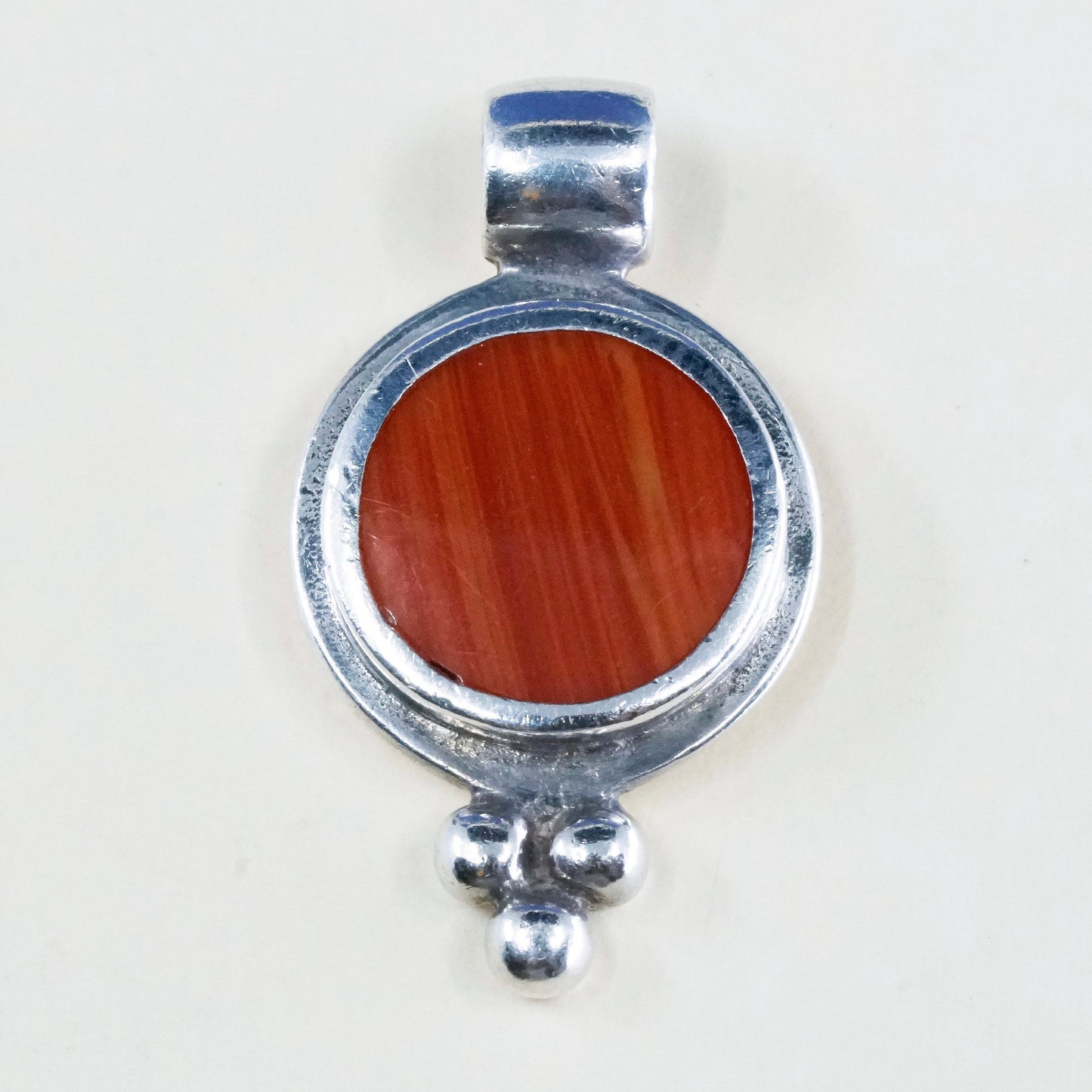 vintage handmade sterling silver pendant, Mexico ATI 925 with agate