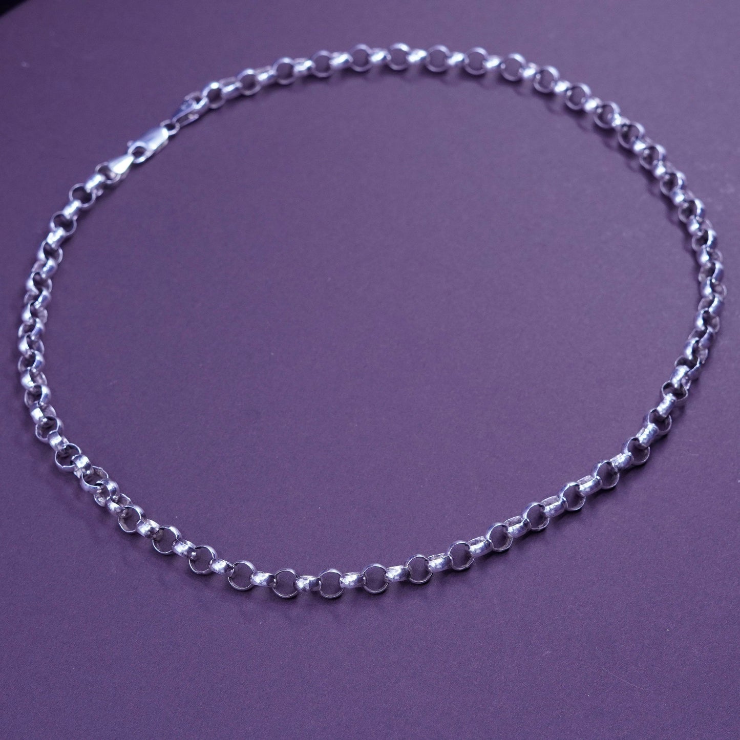 19”, 7mm, vintage Sterling silver necklace, 925 bold circle link chain