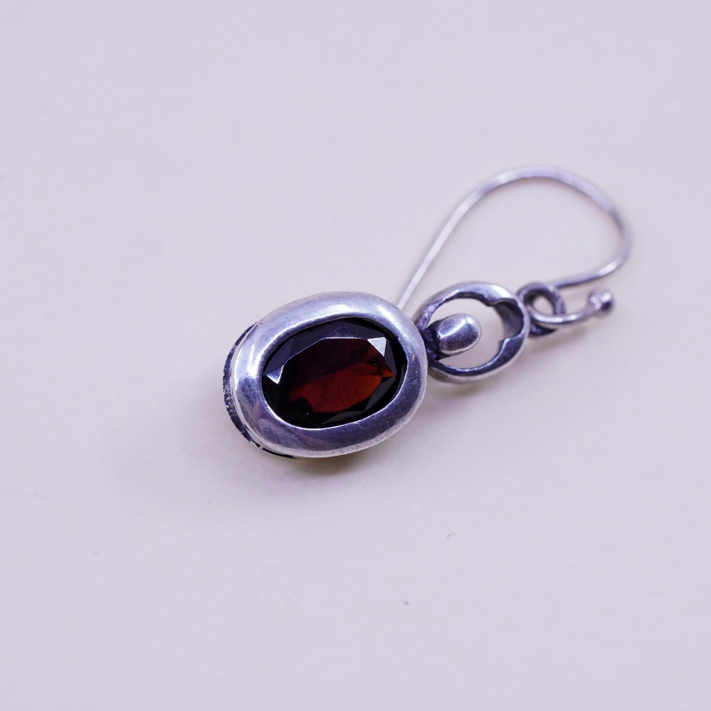 Vintage Sterling 925 silver handmade earrings with oval ruby