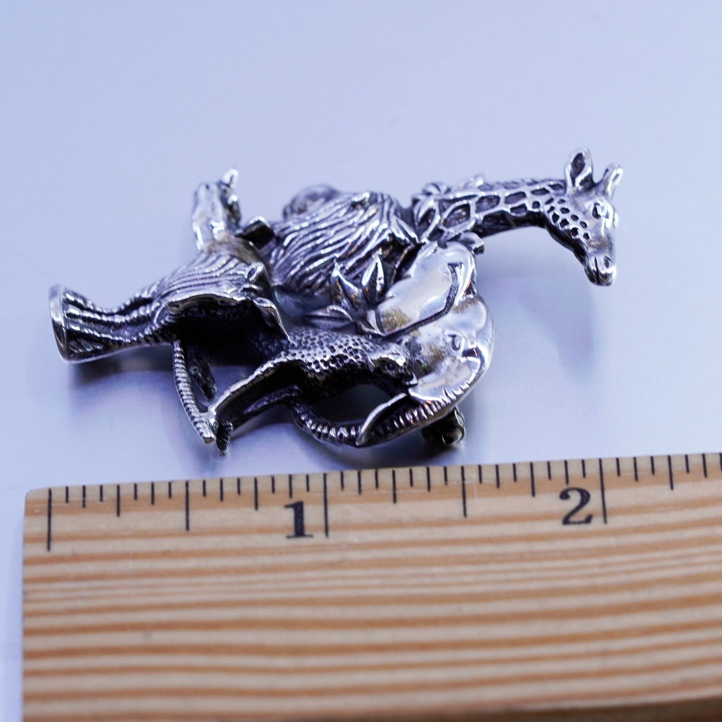 Mexico sterling silver brooch 925 elephant giraffe lion leopard zebra rhino pin