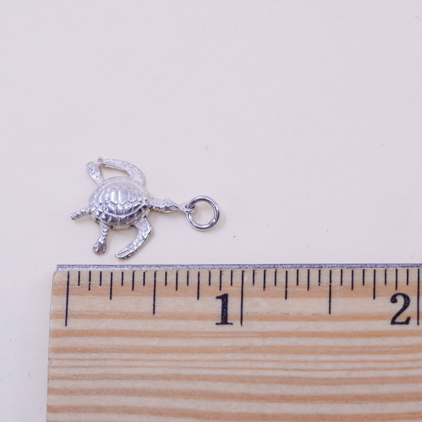 Vintage sterling silver handmade pendant, 925 turtle charm with movable joints