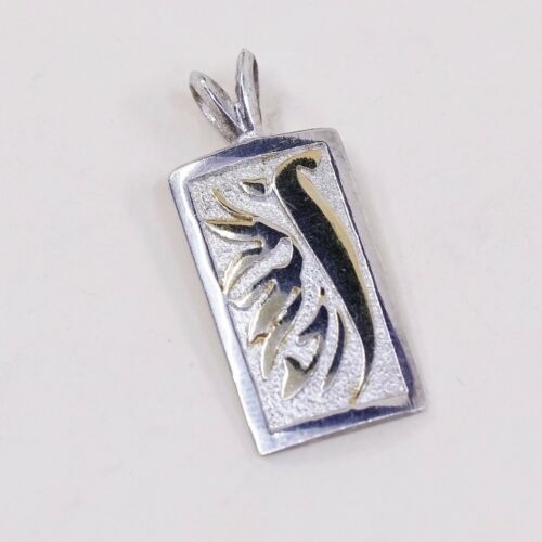 Vintage sterling 925 silver handmade pendant, Gold Bird Tag, Stamped 925