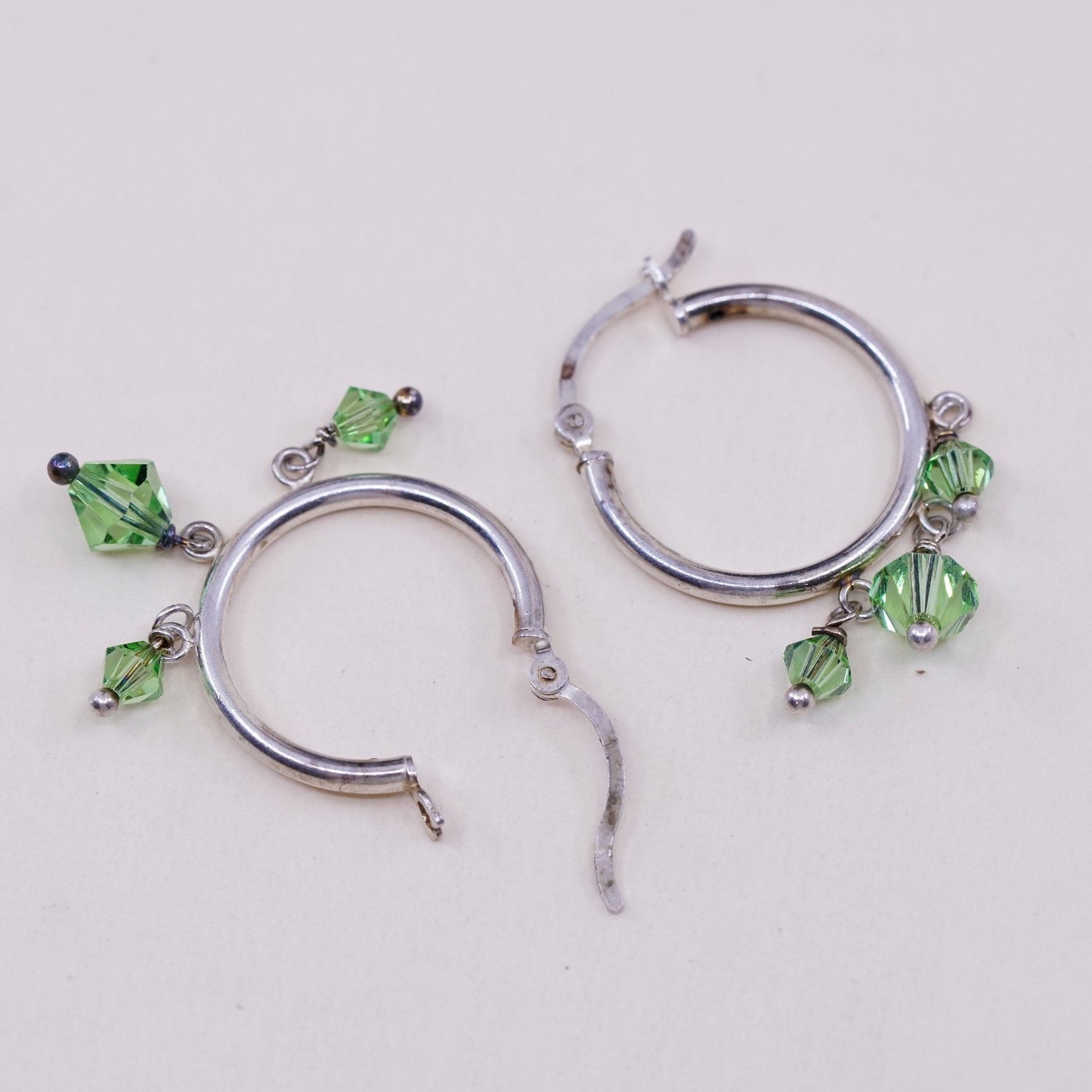 0.75”, Vintage sterling silver loop earrings, primitive hoops with peridot