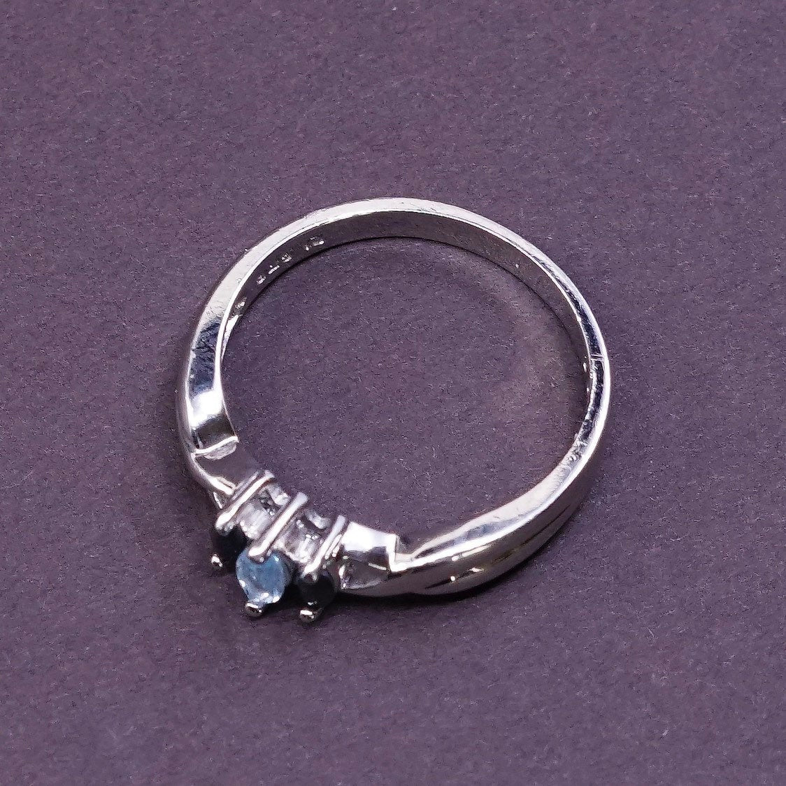 sz 8.25, vtg Sterling silver handmade ring, 925 w/ sapphire N crystal