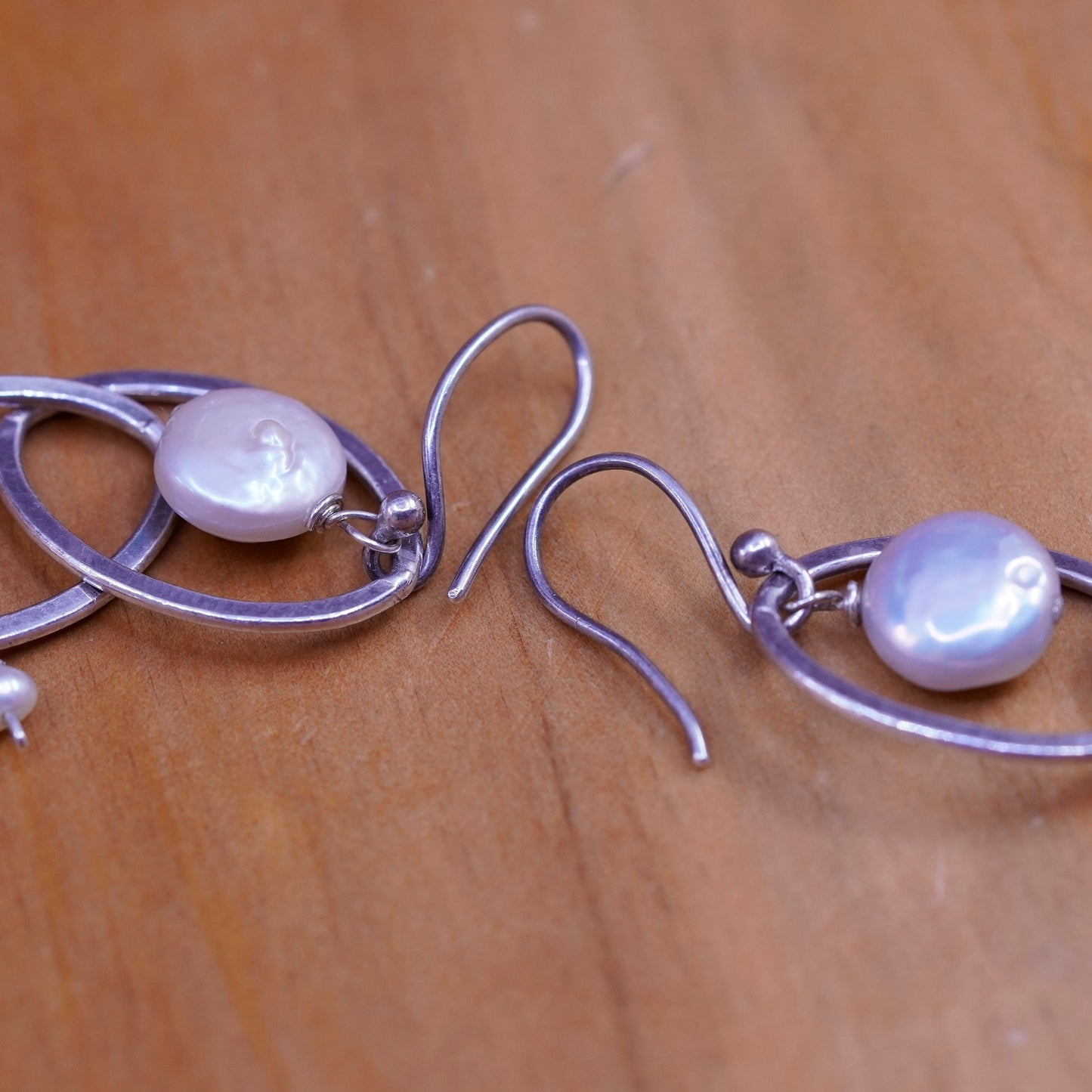 Vintage Sterling 925 silver handmade oval earrings with cluster pearl