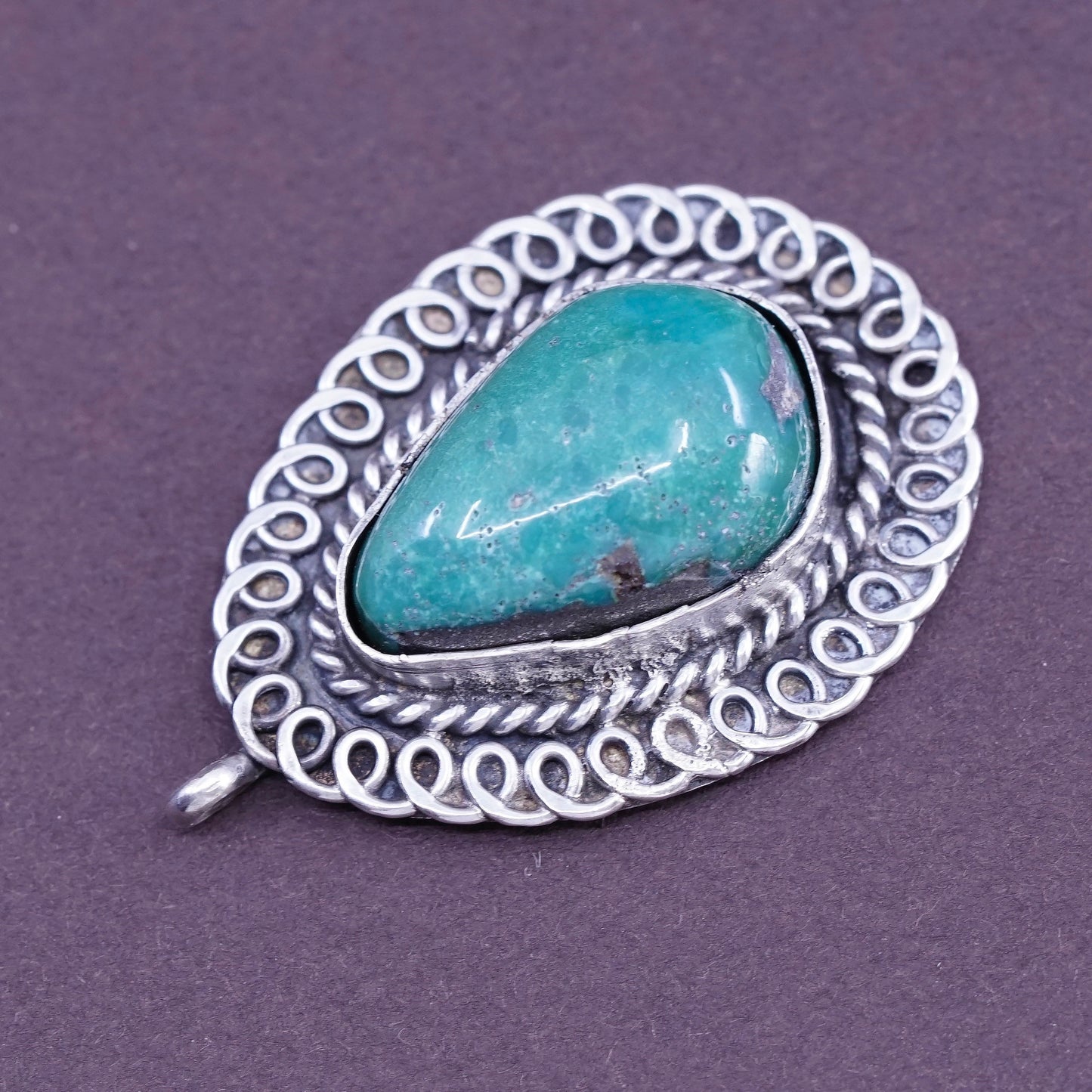 Vintage Sterling 925 silver handmade pendant with teardrop turquoise