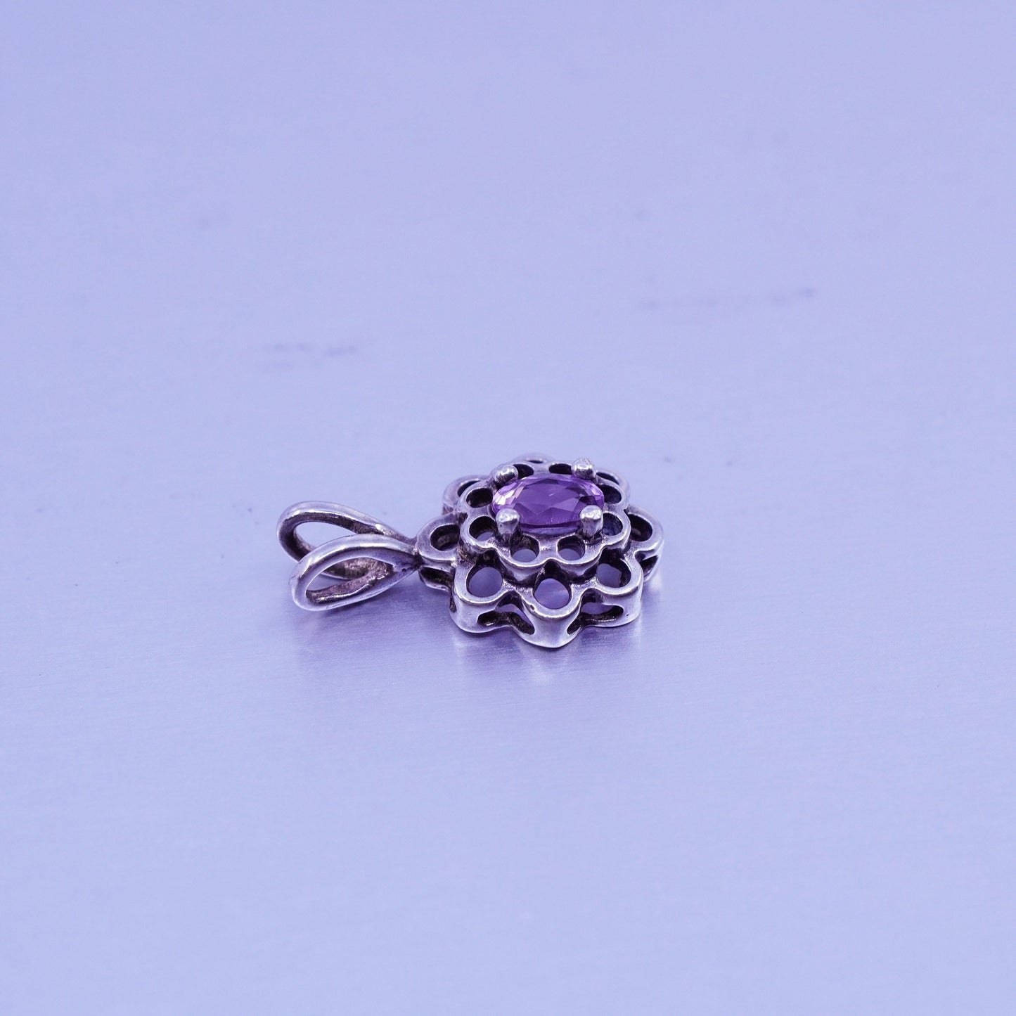 antique sterling 925 silver handmade charm pendant with amethyst