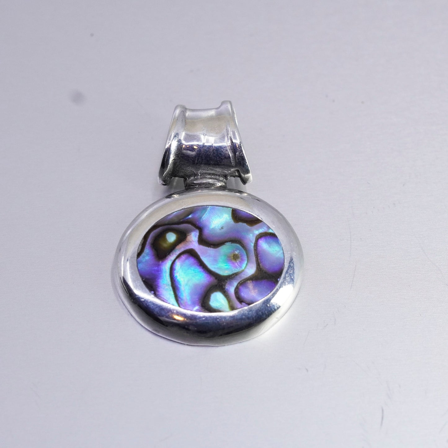 antique sterling 925 silver handmade pendant with abalone