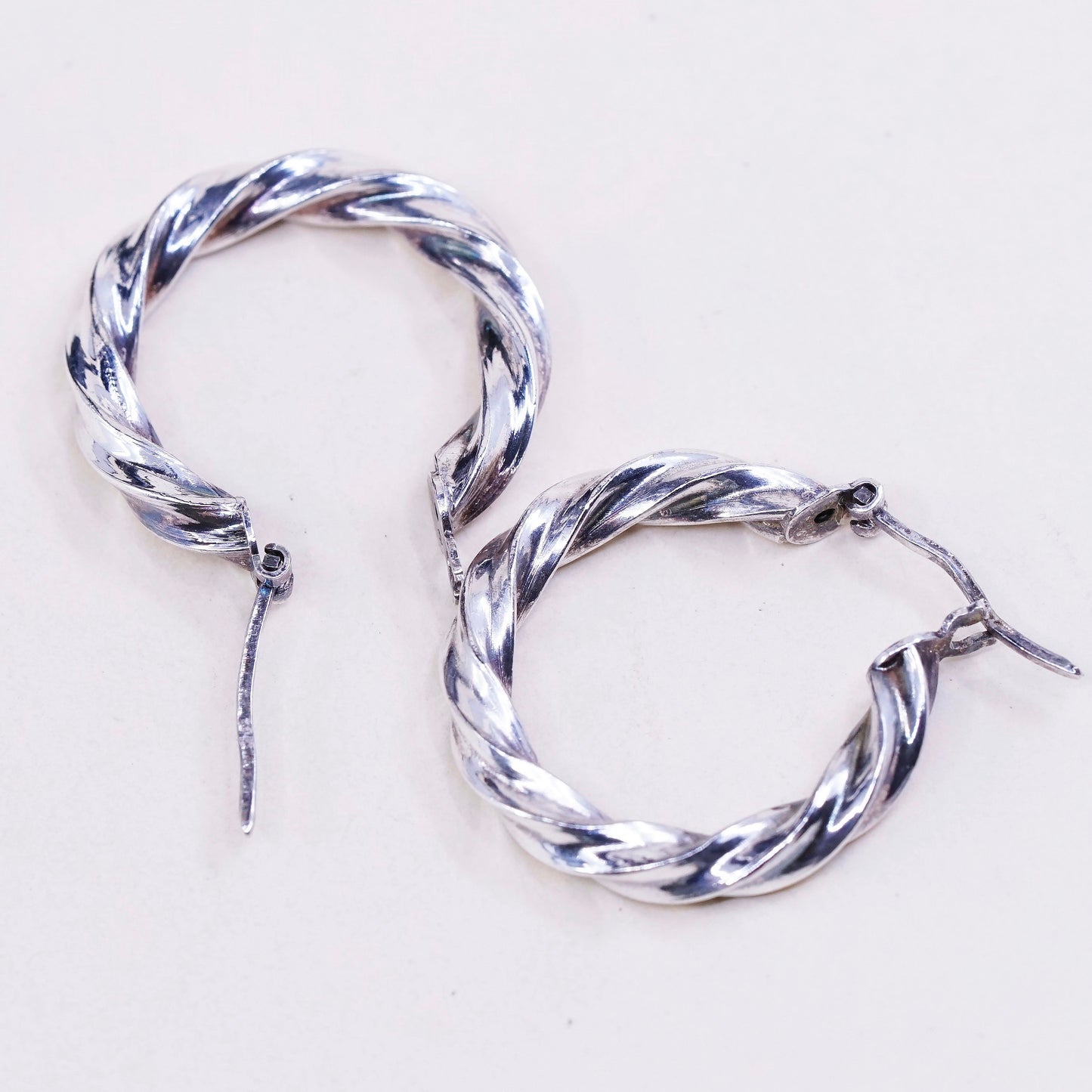 1”, Vintage sterling silver handmade earrings, 925 huggie, twisted hoops