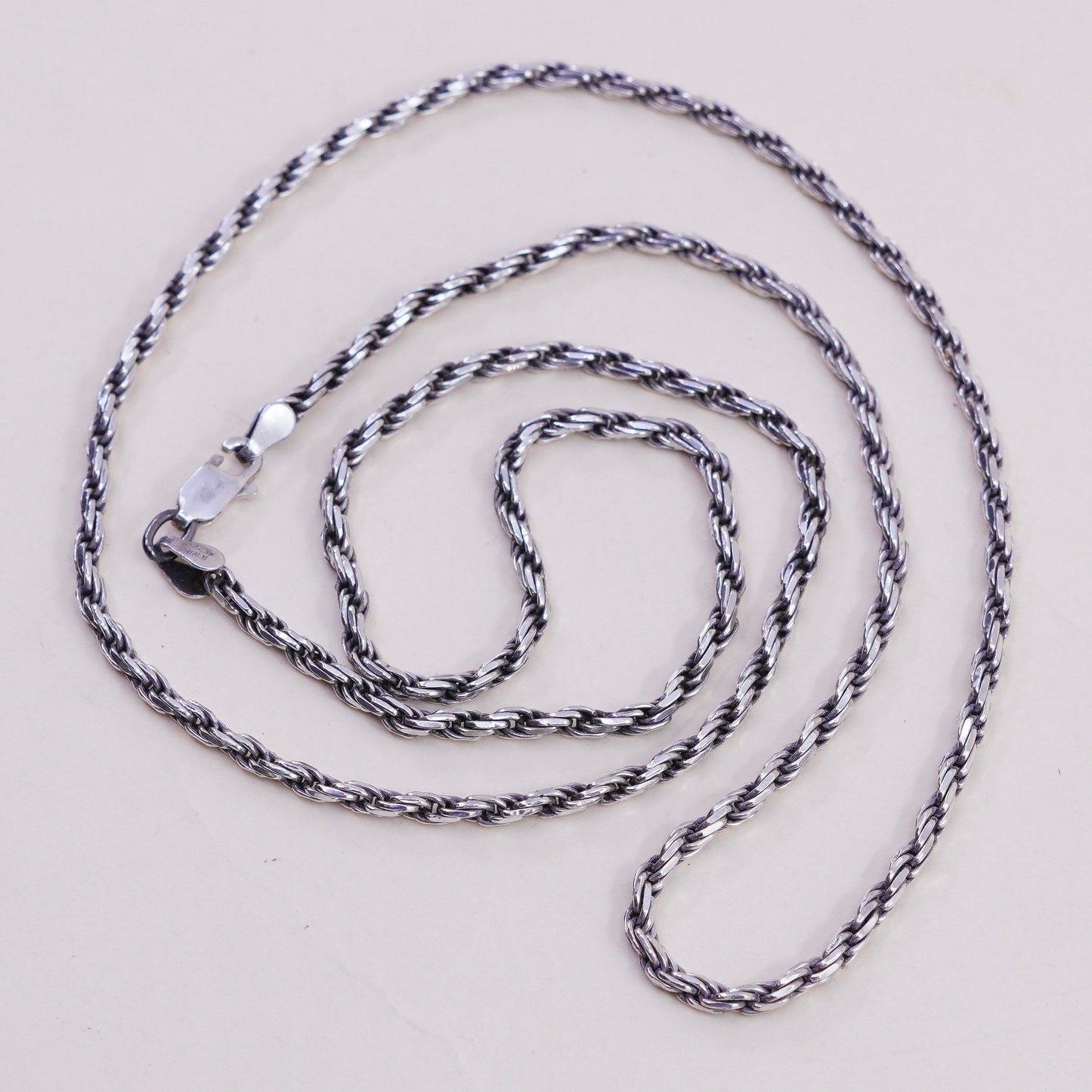 24”, 4mm, vintage Sterling silver necklace, 925 diamond rope chain