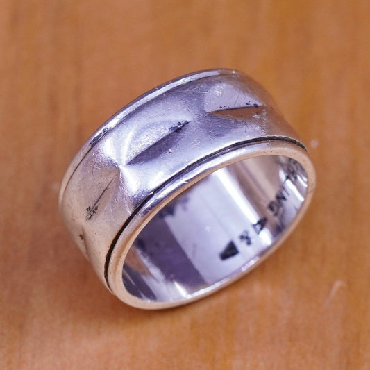 size 4.75, vintage designer Sterling silver handmade ring, 925 wide band