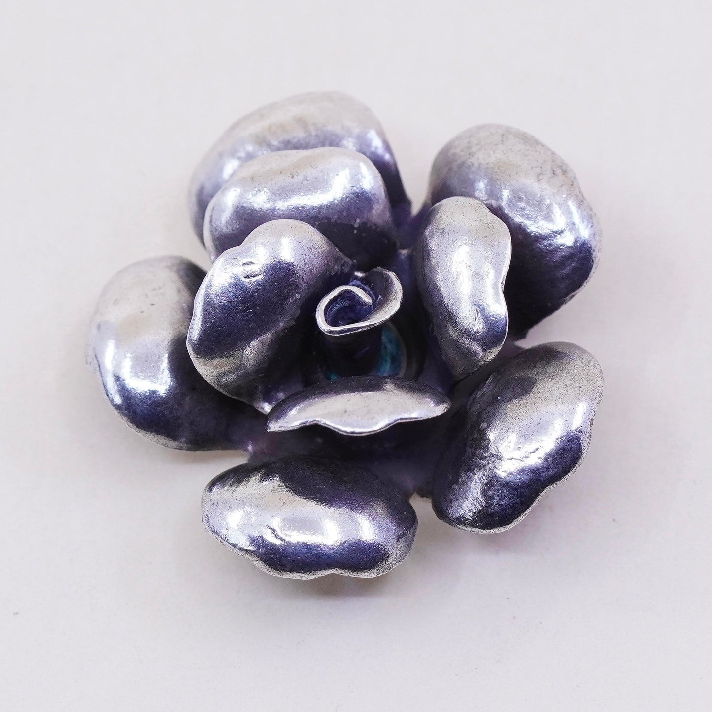 Vintage Sterling silver handmade pendant, 925 3D rose flower