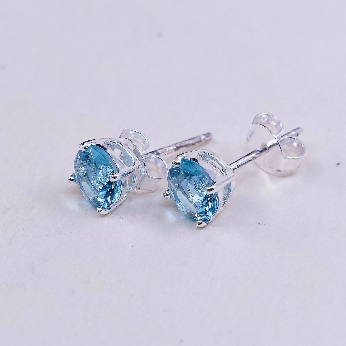 sterling silver earrings with blue topaz details, 925 silver studs, stamped 925