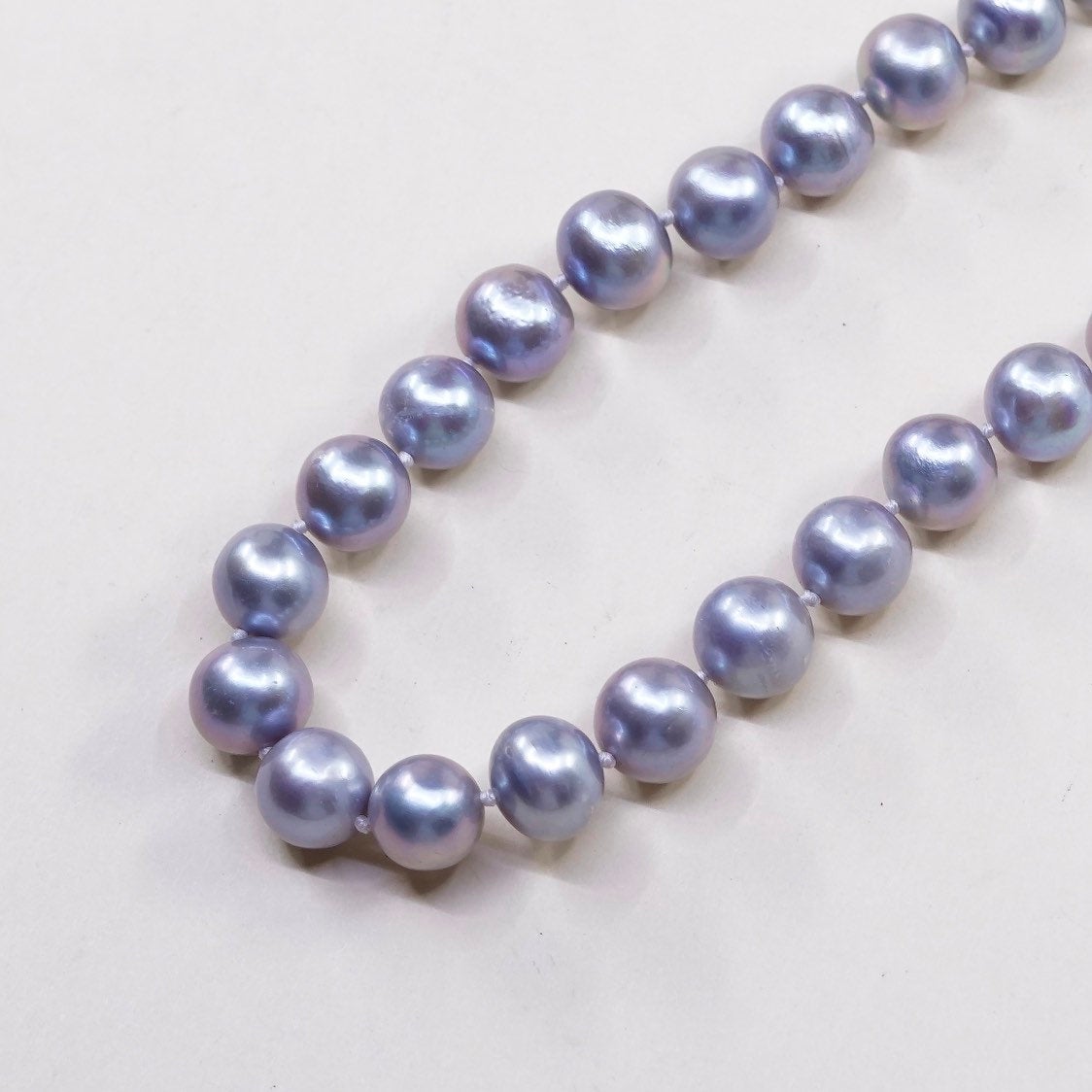 18", vtg handmade gray pearl beads necklace, 925 sterling silver insert clasp