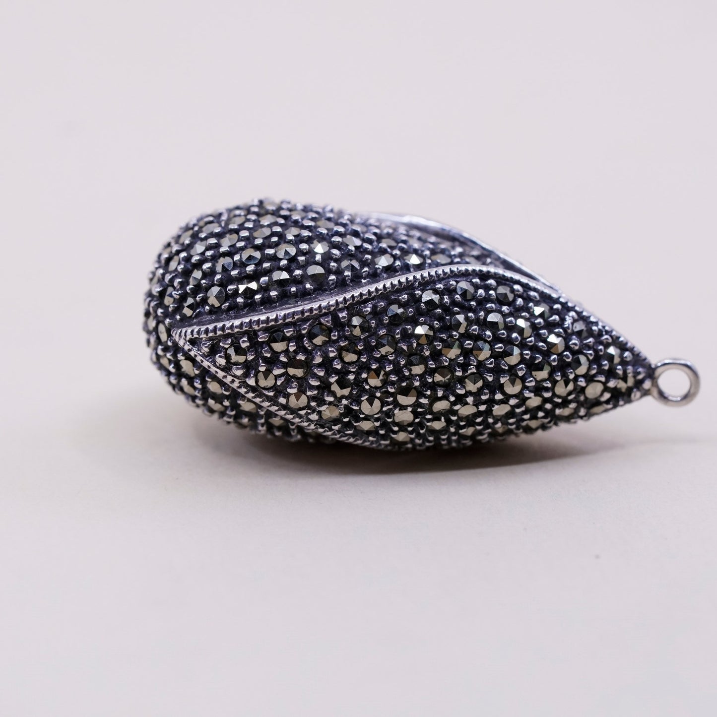 vtg Judith Jack sterling 925 silver handmade teardrop pendant with marcasite