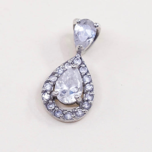 Vintage sterling silver cz crystal pendant, 925 silver teardrop pendant