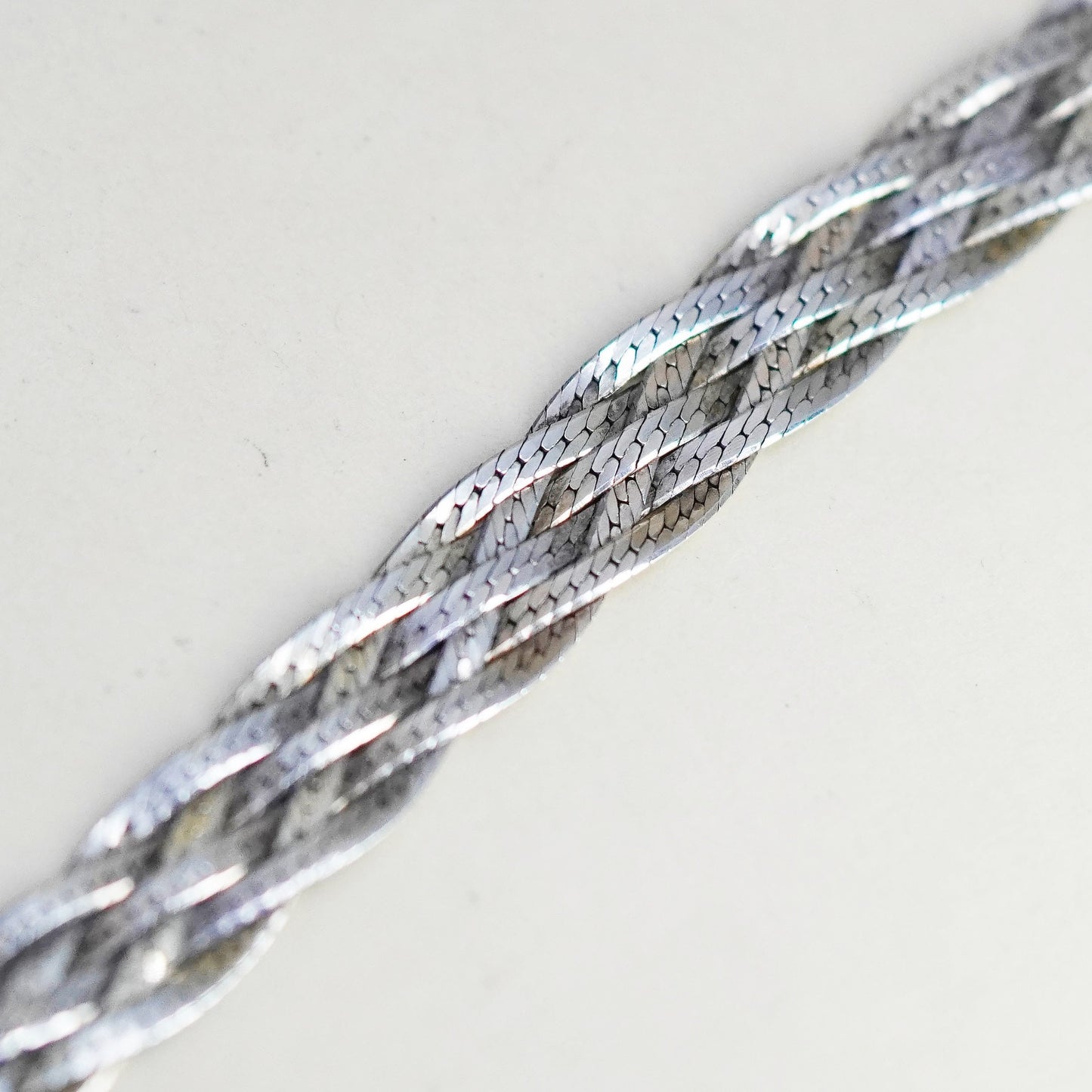 18”, 9mm, Vintage sterling silver necklace, 925 woven braided herringbone chain