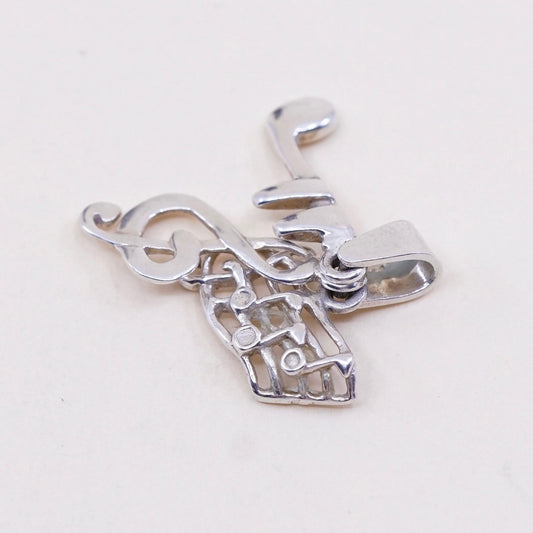 Vintage sterling silver handmade pendant, 925 music note charms, melody charm