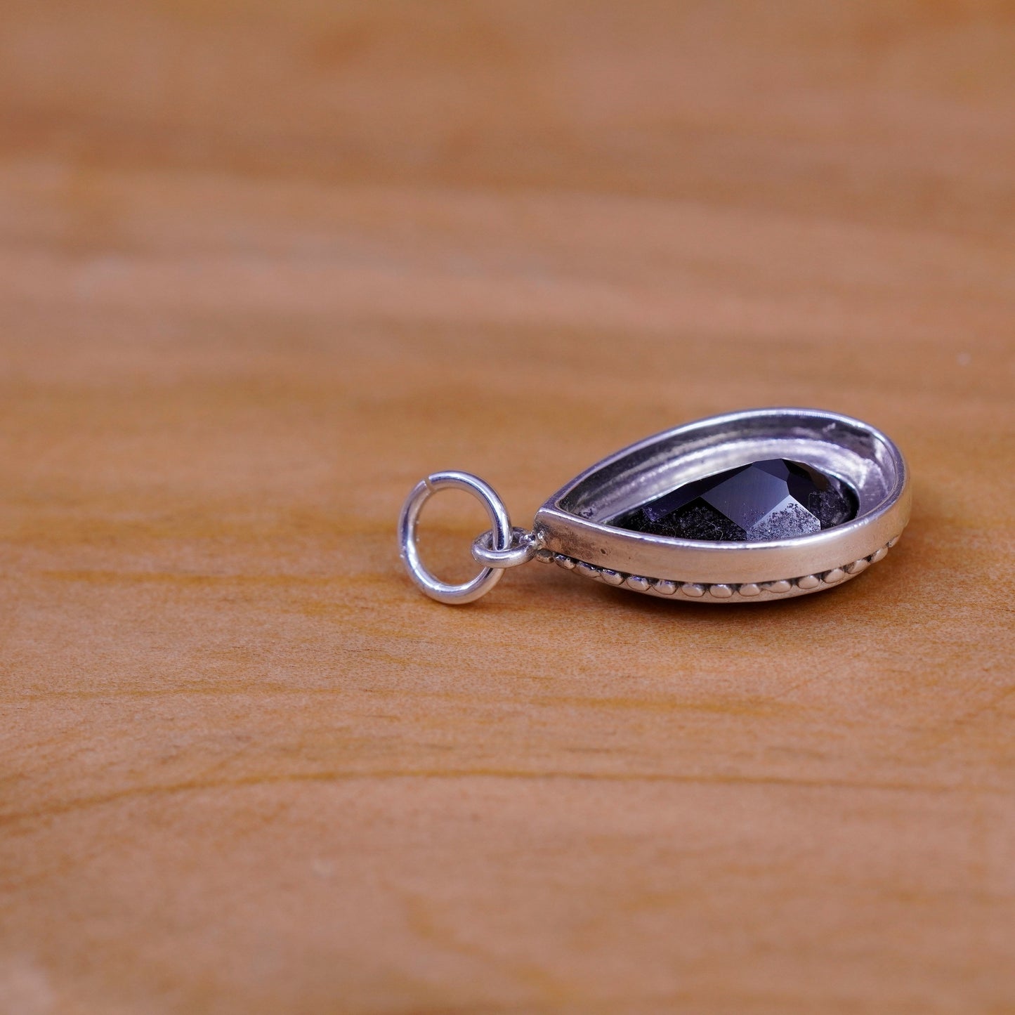 Vintage Sterling silver handmade pendant, 925 charm with teardrop smoky topaz