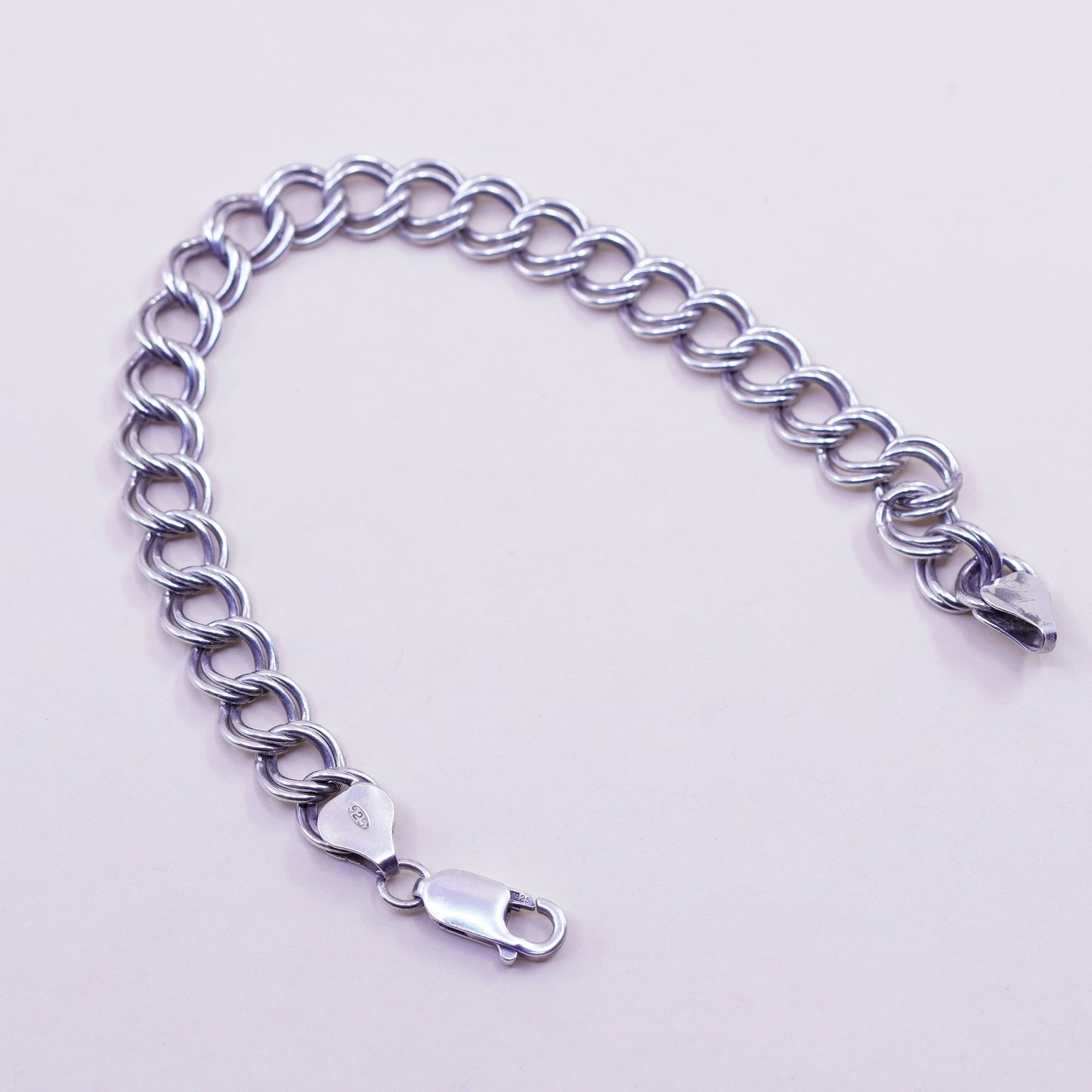 6”, 8mm, Vintage sterling silver double curb bracelet, 925 chain
