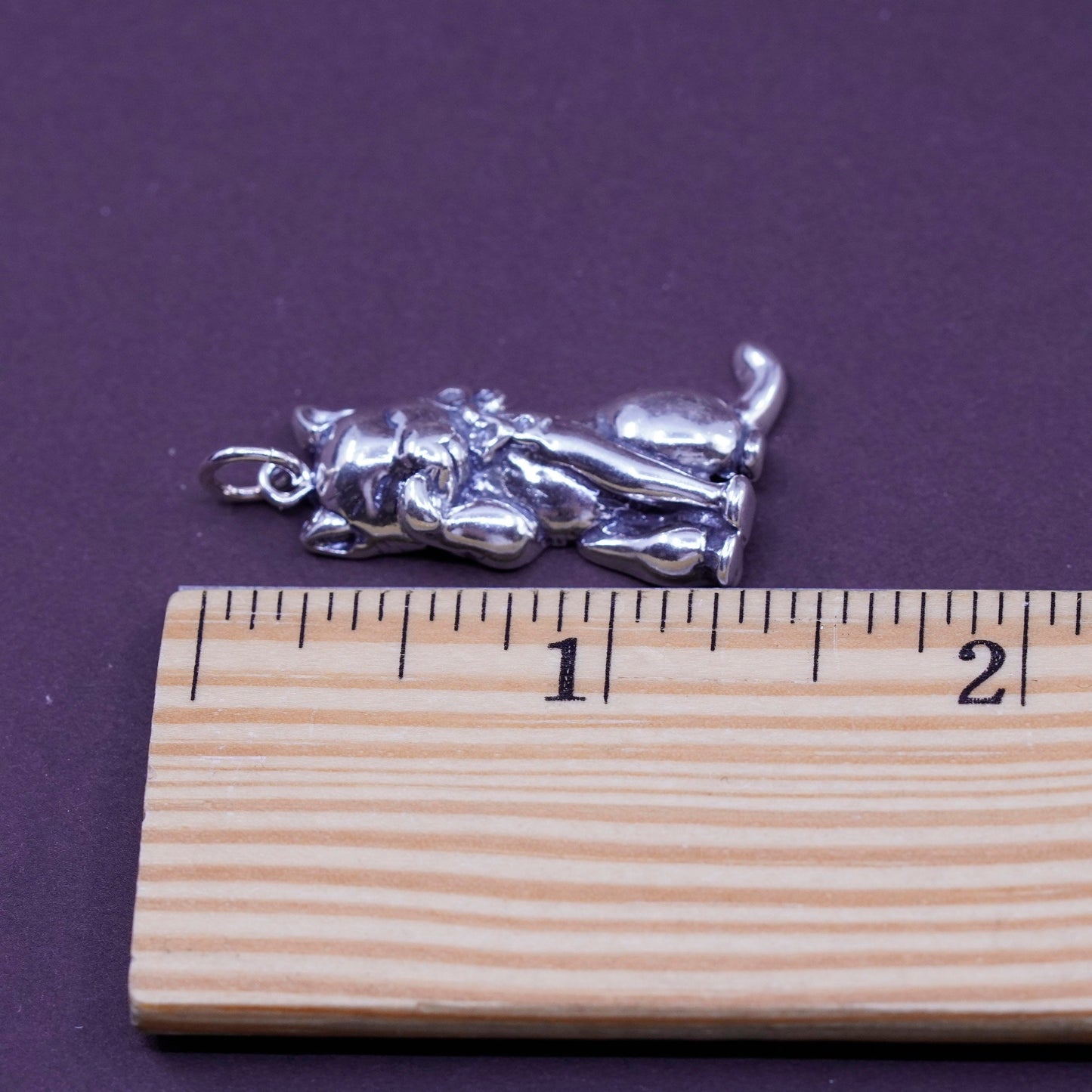 Vintage Sterling silver handmade pendant, 925 silver cat, kitty pendant