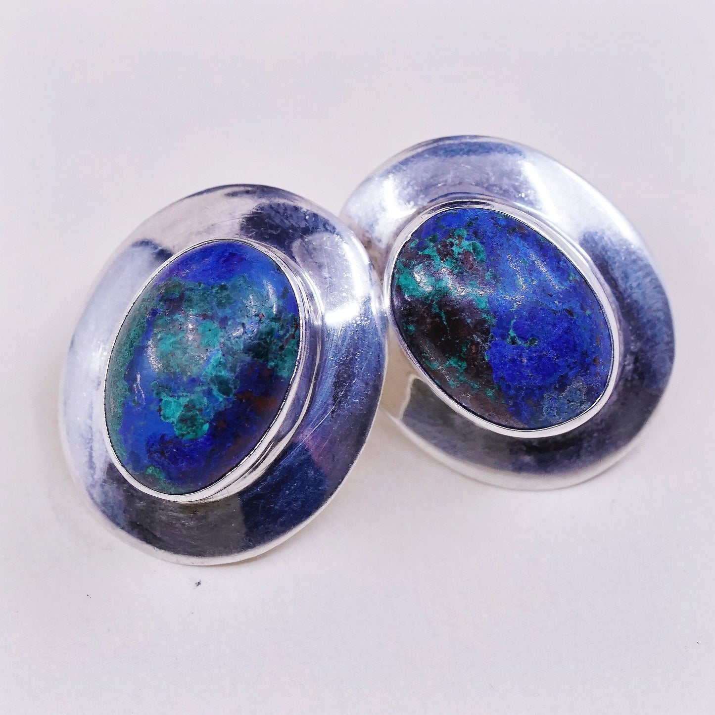 vtg sajen sterling silver handmade earrings, 925 studs w/ turquoise