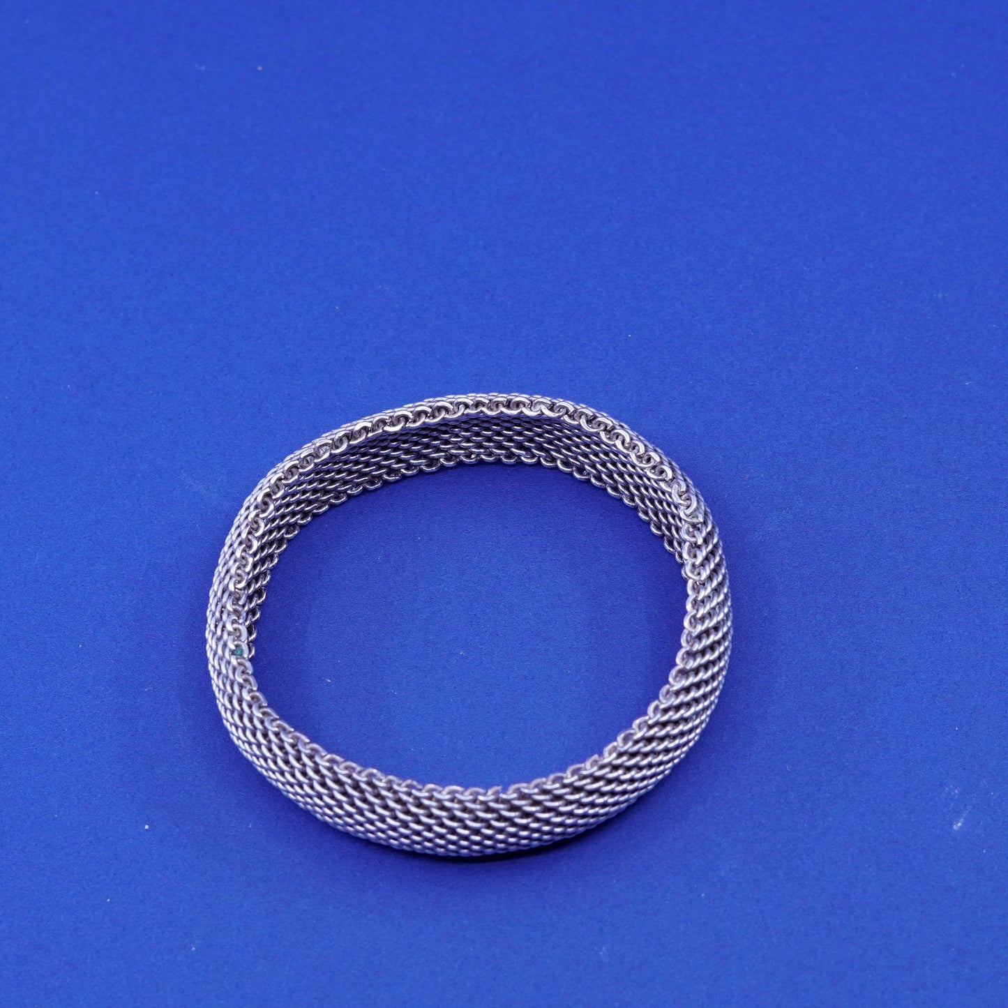 7.75”, vintage Sterling silver handmade wide bracelet, 925 unique mesh chain