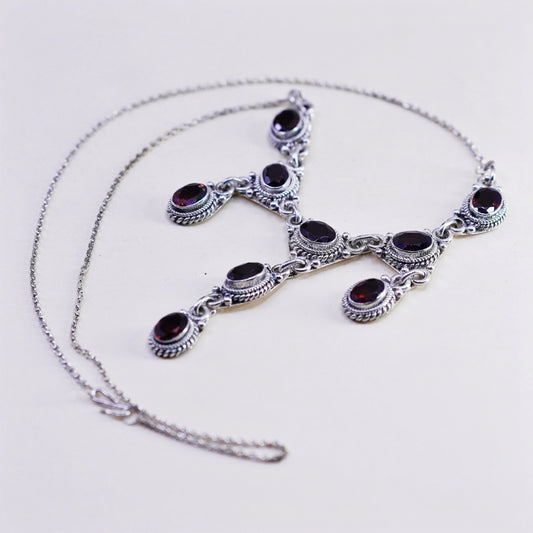 18”, Indian sterling silver handmade necklace, 925 circle chain w/ ruby pendant
