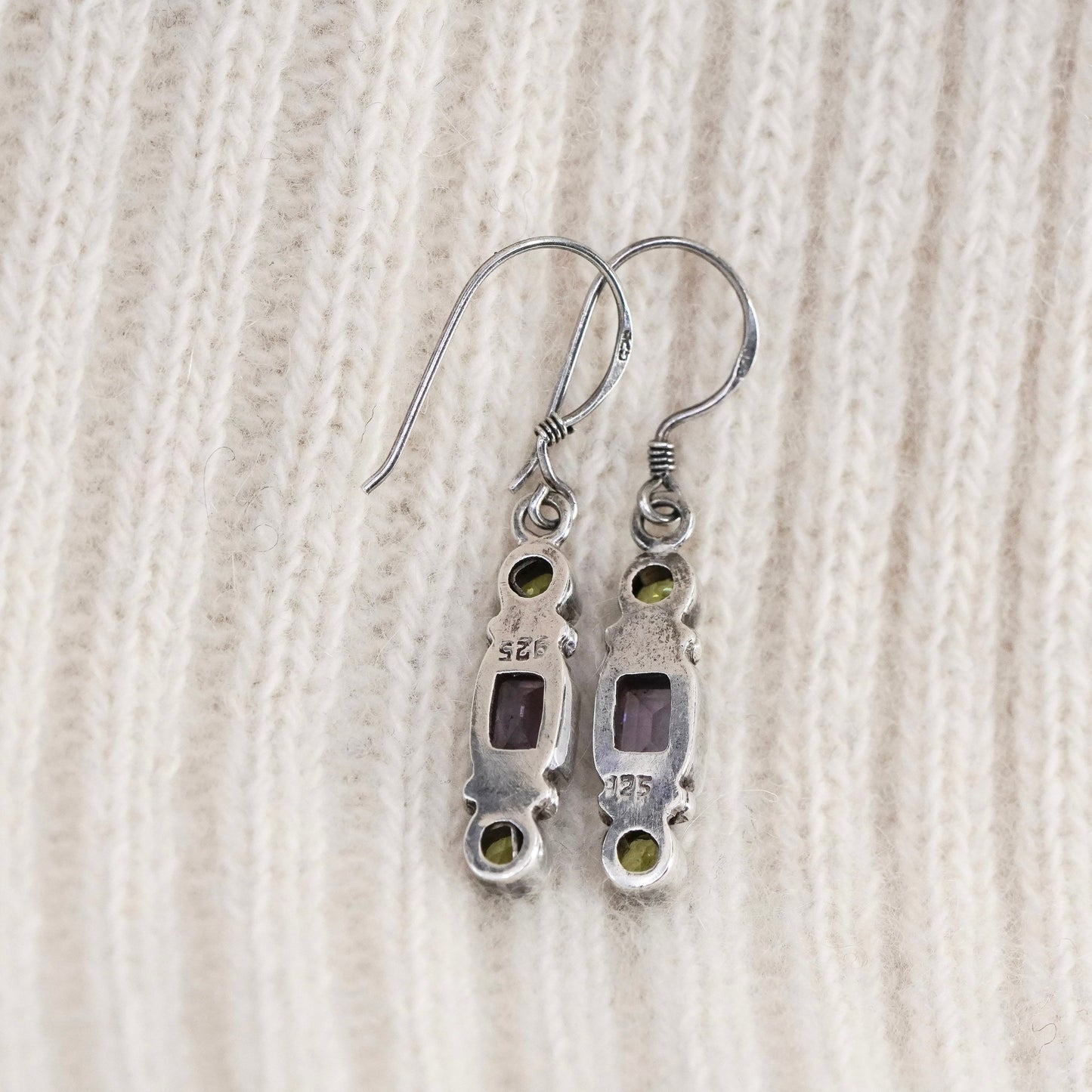 Vintage sterling 925 silver handmade earrings with amethyst peridot