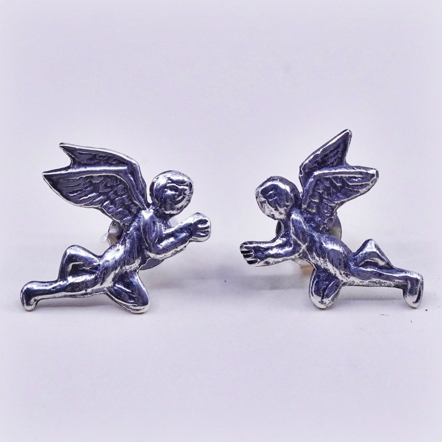 Vintage Sterling silver handmade earrings, 925 angel studs