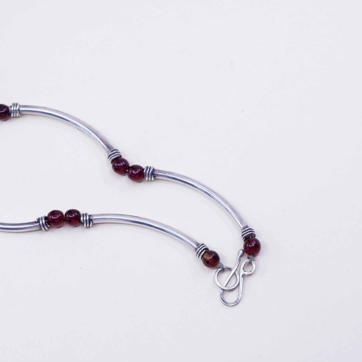 16”, unique sterling silver handmade necklace, 925 bar chain garnet pendant