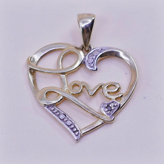 vintage vermeil Gold over Sterling silver pendant, 925 heart love pendant cz