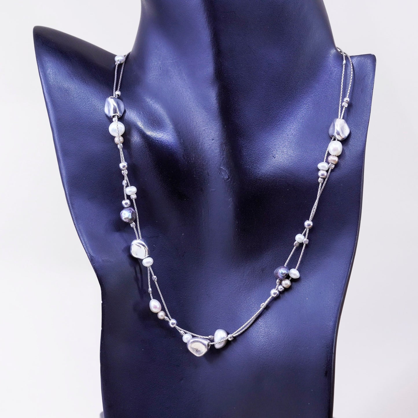 18”, Sterling 925 silver handmade necklace snake chain freshwater pearl nuggets