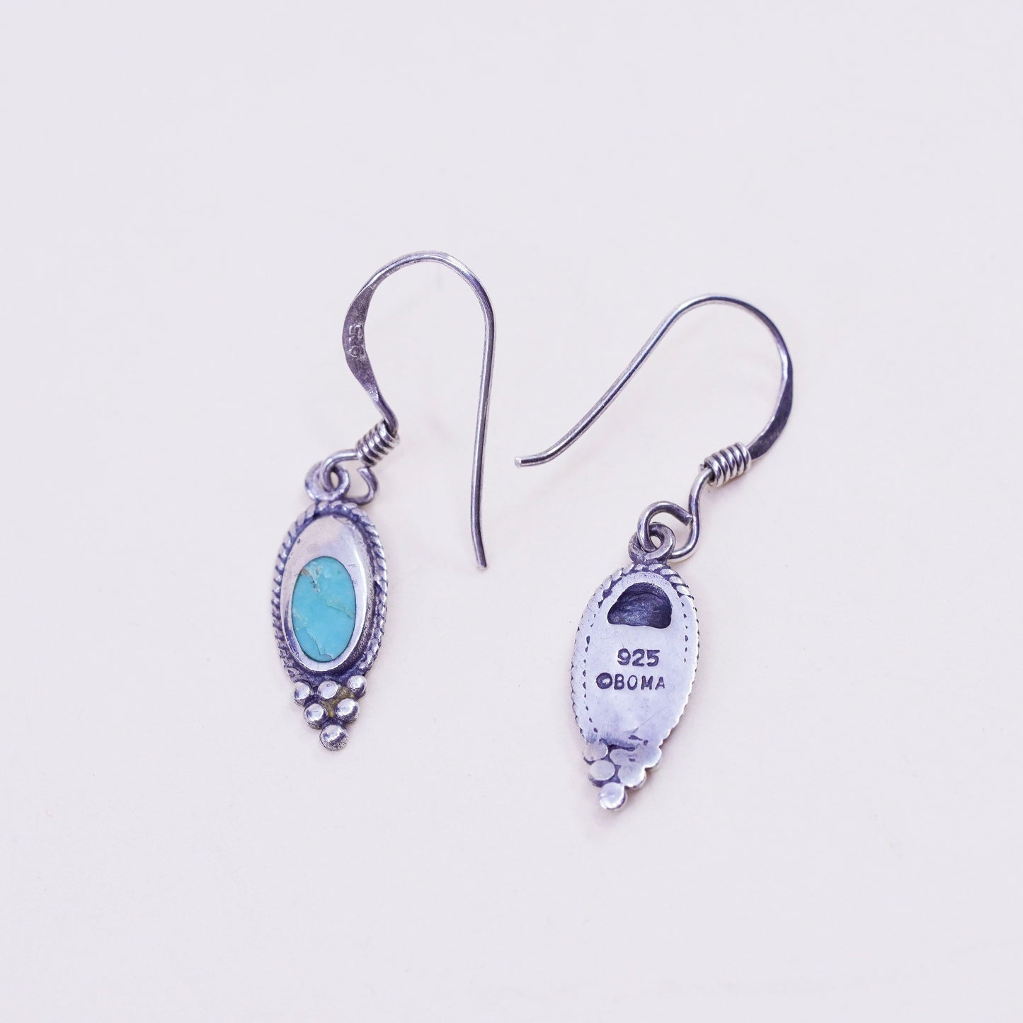 Vintage Boma sterling 925 silver handmade earrings with turquoise and beads