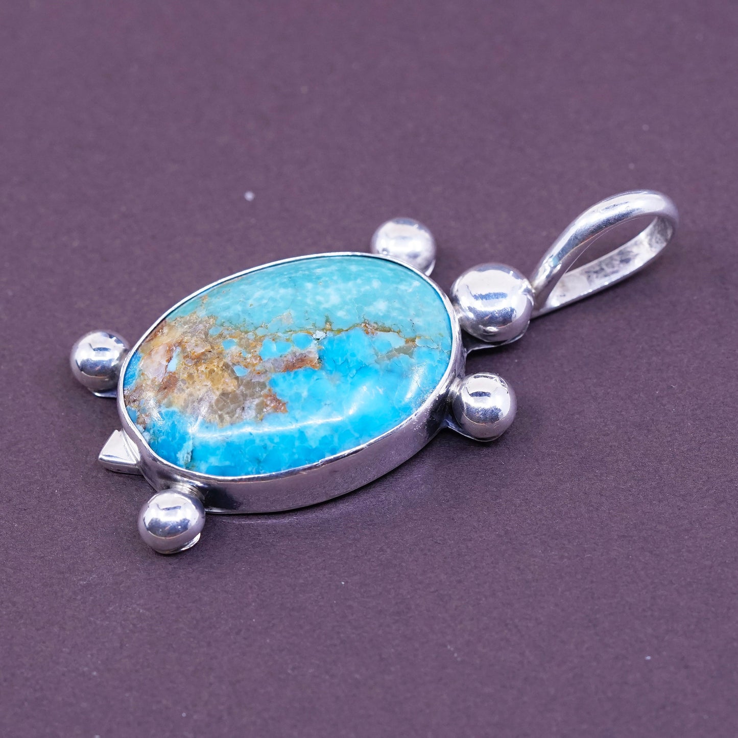 Native American Felix Joe sterling silver pendant, Navajo 925 cripple turquoise