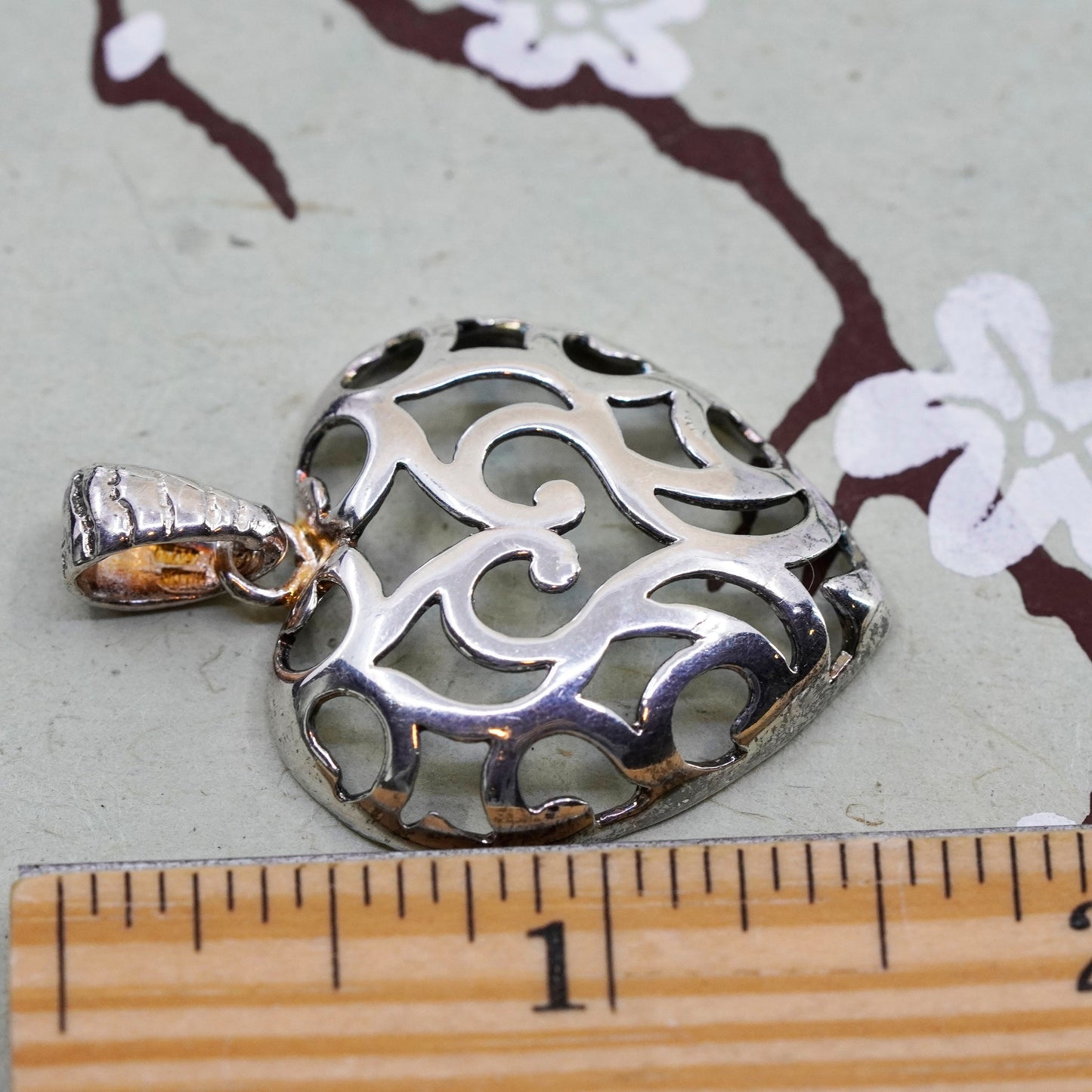 vintage Italy Milor sterling silver handmade pendant, 925 filigree heart charm