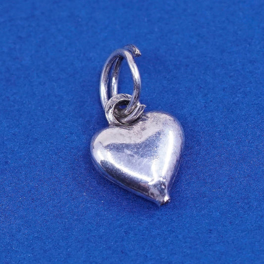 vtg sterling silver handmade pendant, 925 3D heart charm