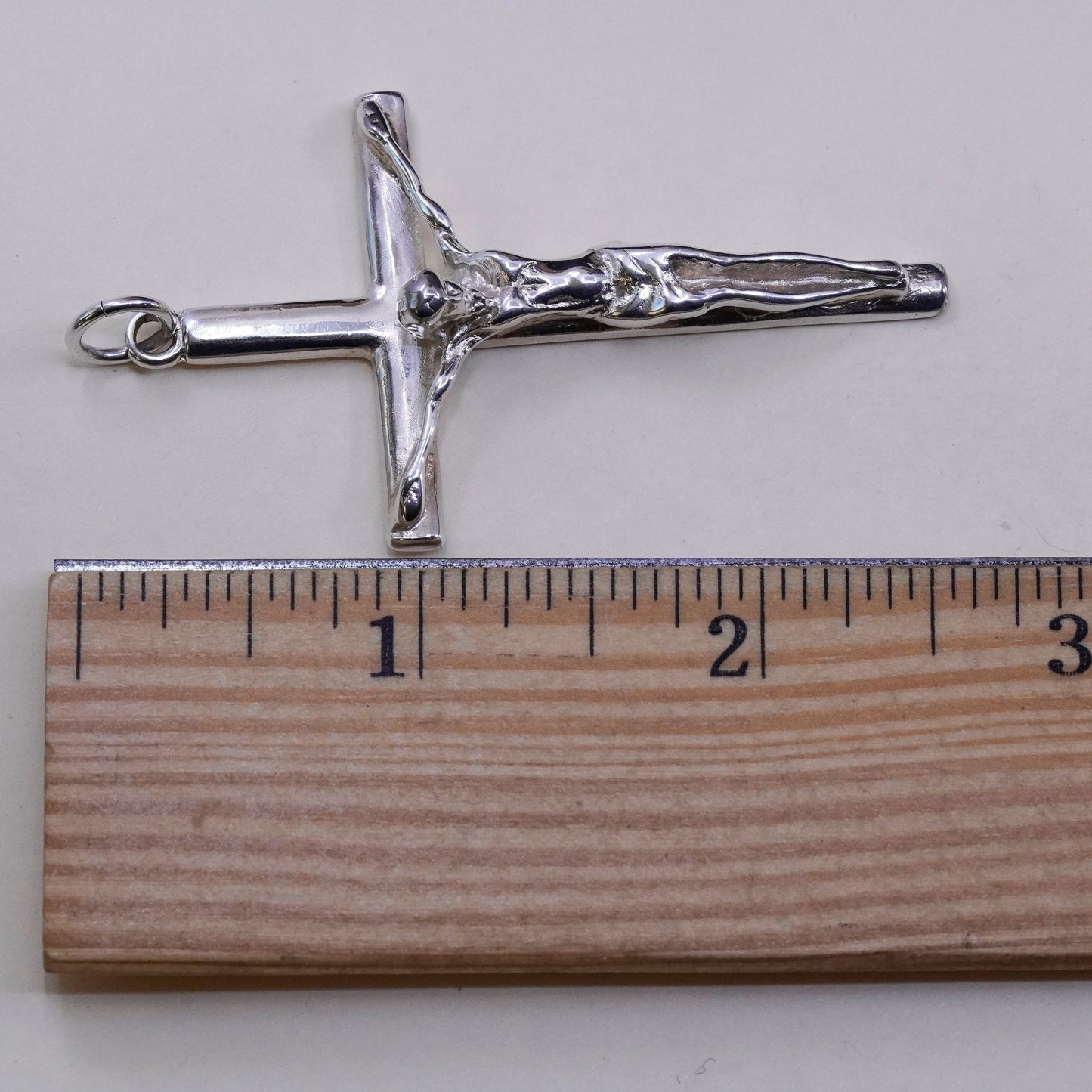 Vintage Sterling silver handmade pendant, huge 925 cross with Jesus