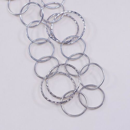 42”, Vtg Extra Long Italy 925 Sterling 925 Silver Textured Circle chain necklace