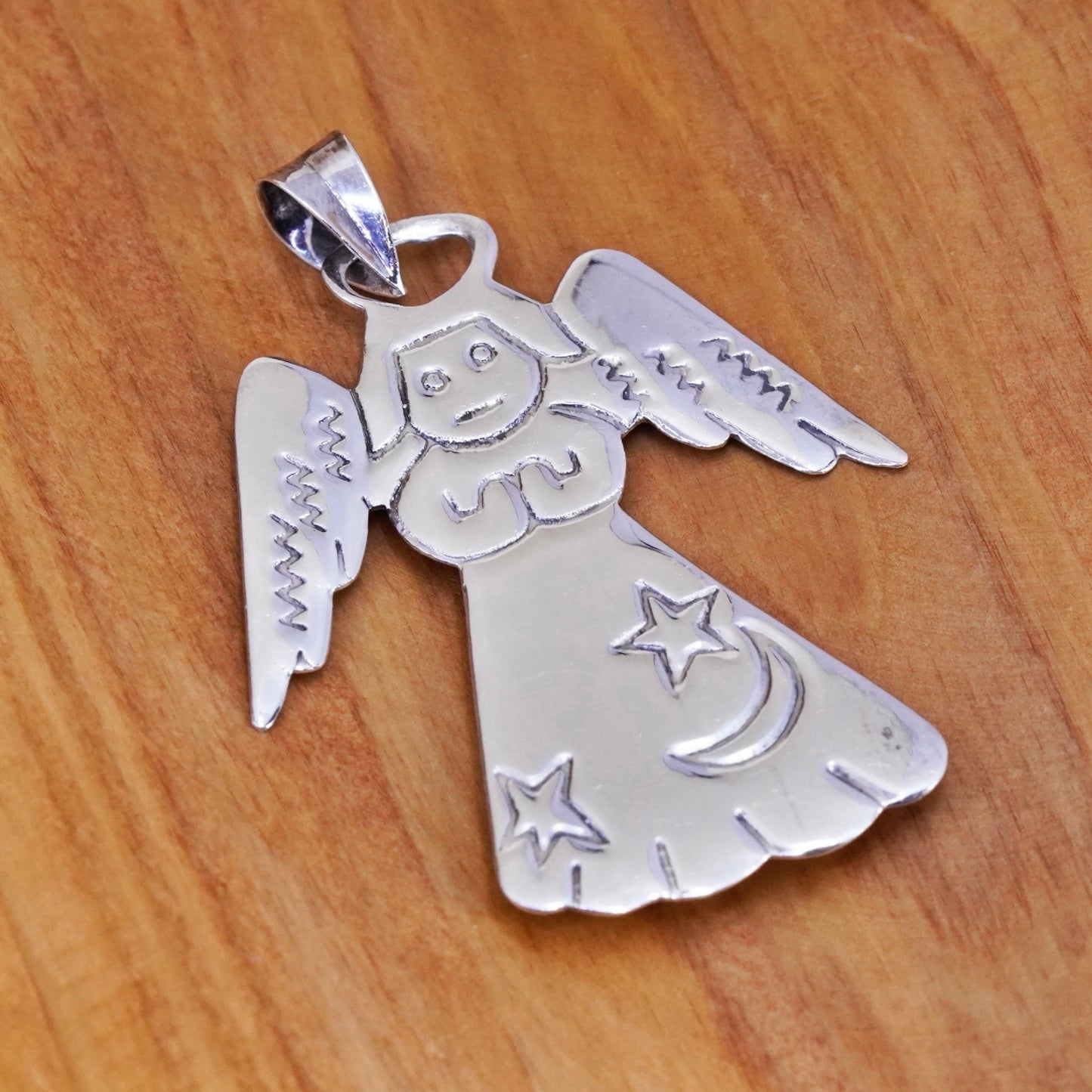 Southwestern Sterling silver handmade pendant, Mexico 925 angel charm