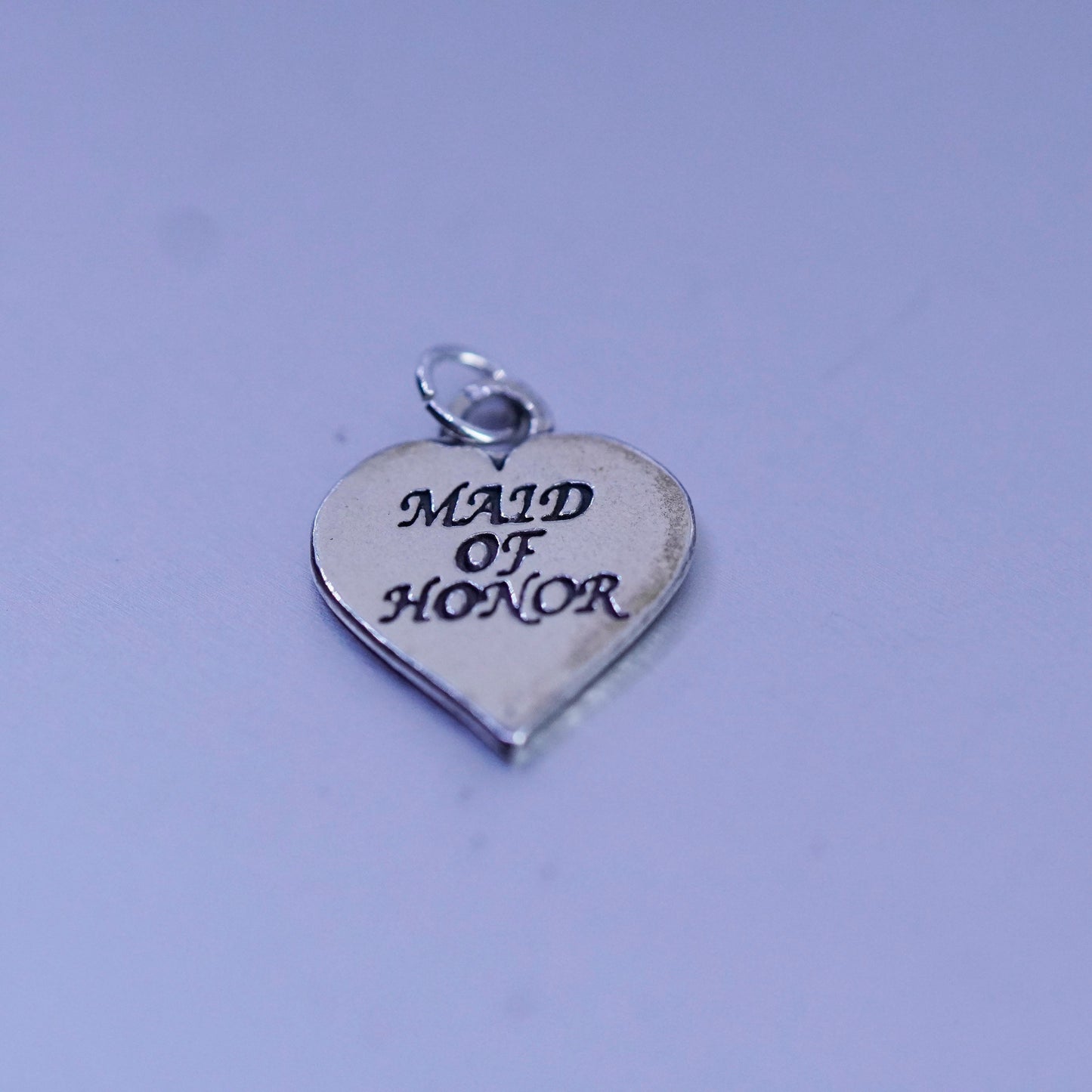 antique sterling 925 silver heart charm pendant embossed “maid of honor”