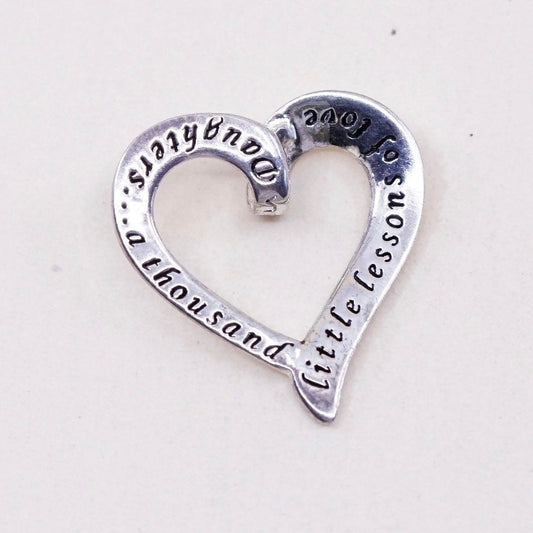 vtg Sterling silver inspirational quote pendant, 925 heart w/ “daughters love