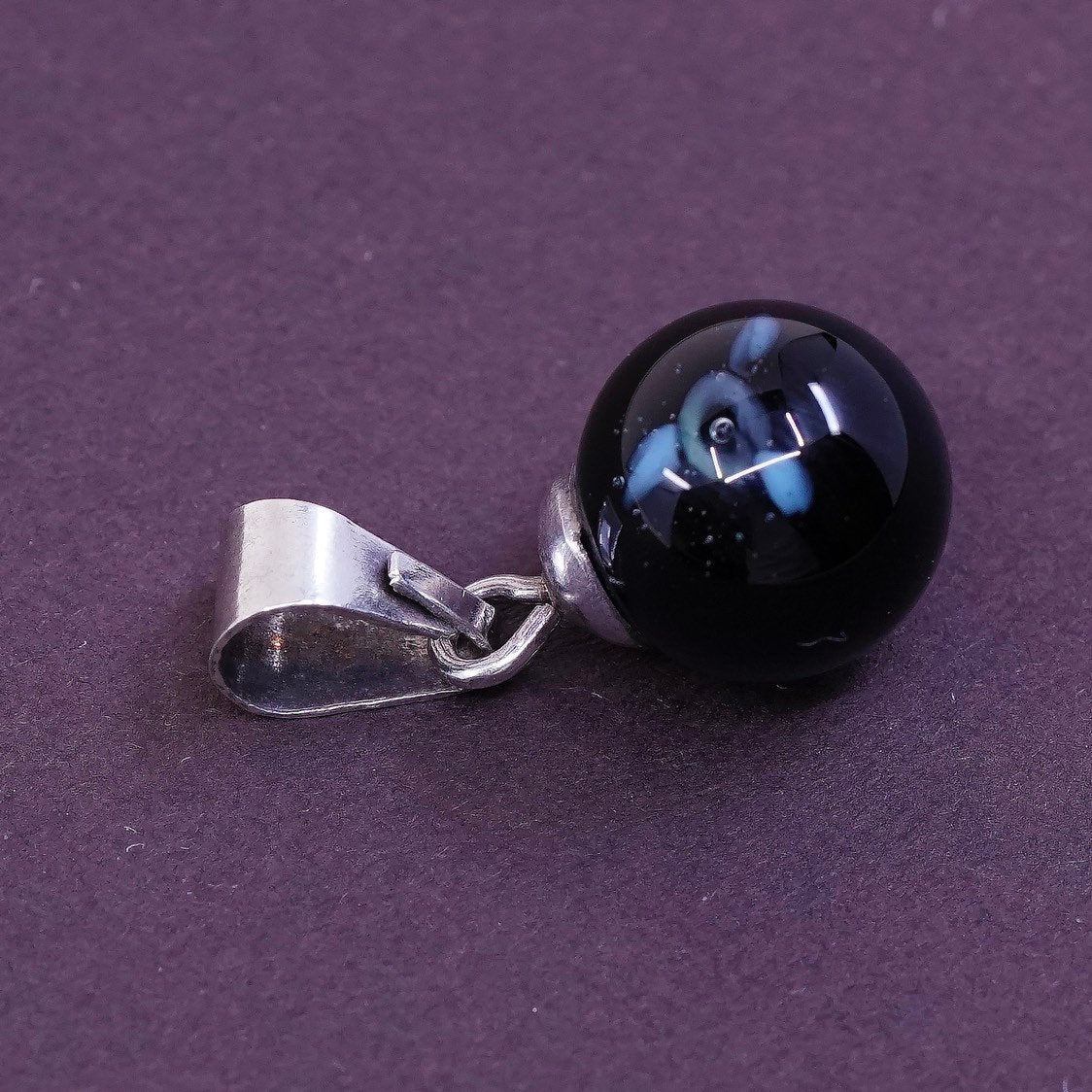 vtg Sterling silver handmade pendant, 925 w/ blue glass